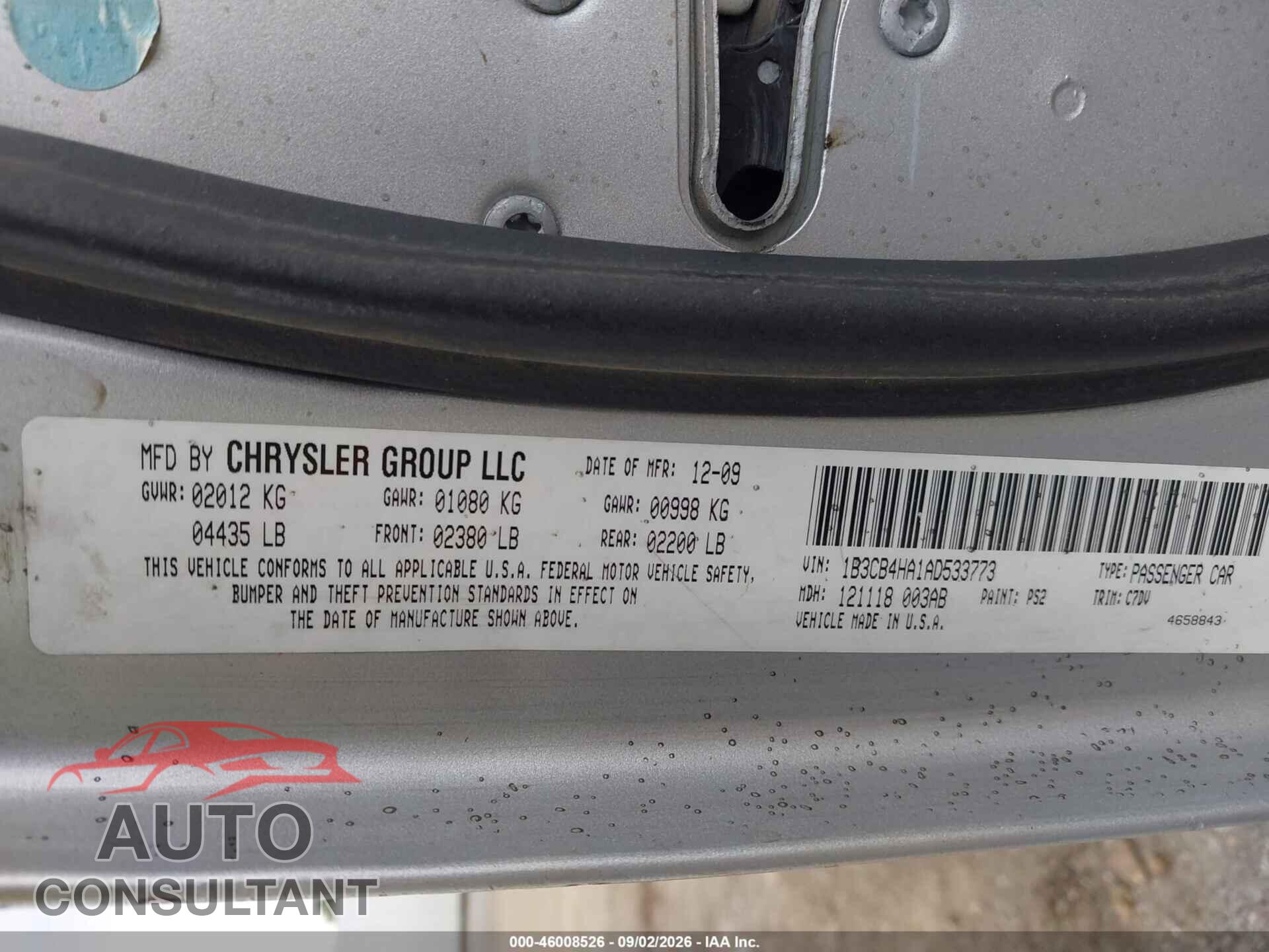 DODGE CALIBER 2010 - 1B3CB4HA1AD533773