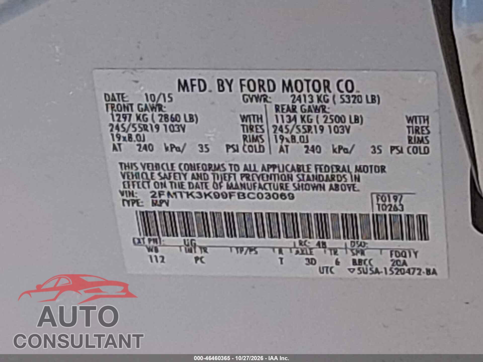 FORD EDGE 2015 - 2FMTK3K99FBC03069