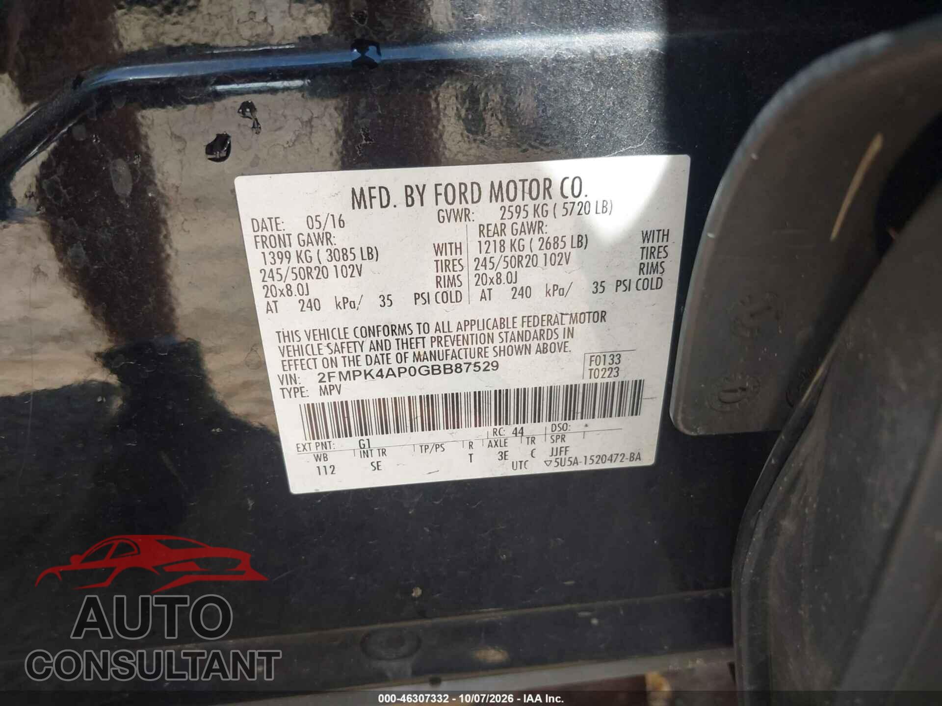 FORD EDGE 2016 - 2FMPK4AP0GBB87529