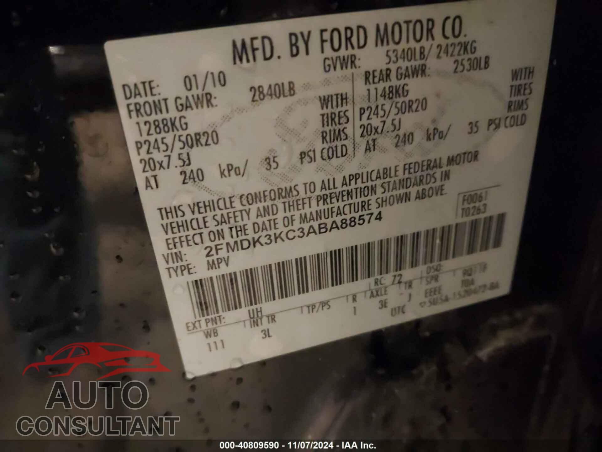 FORD EDGE 2010 - 2FMDK3KC3ABA88574