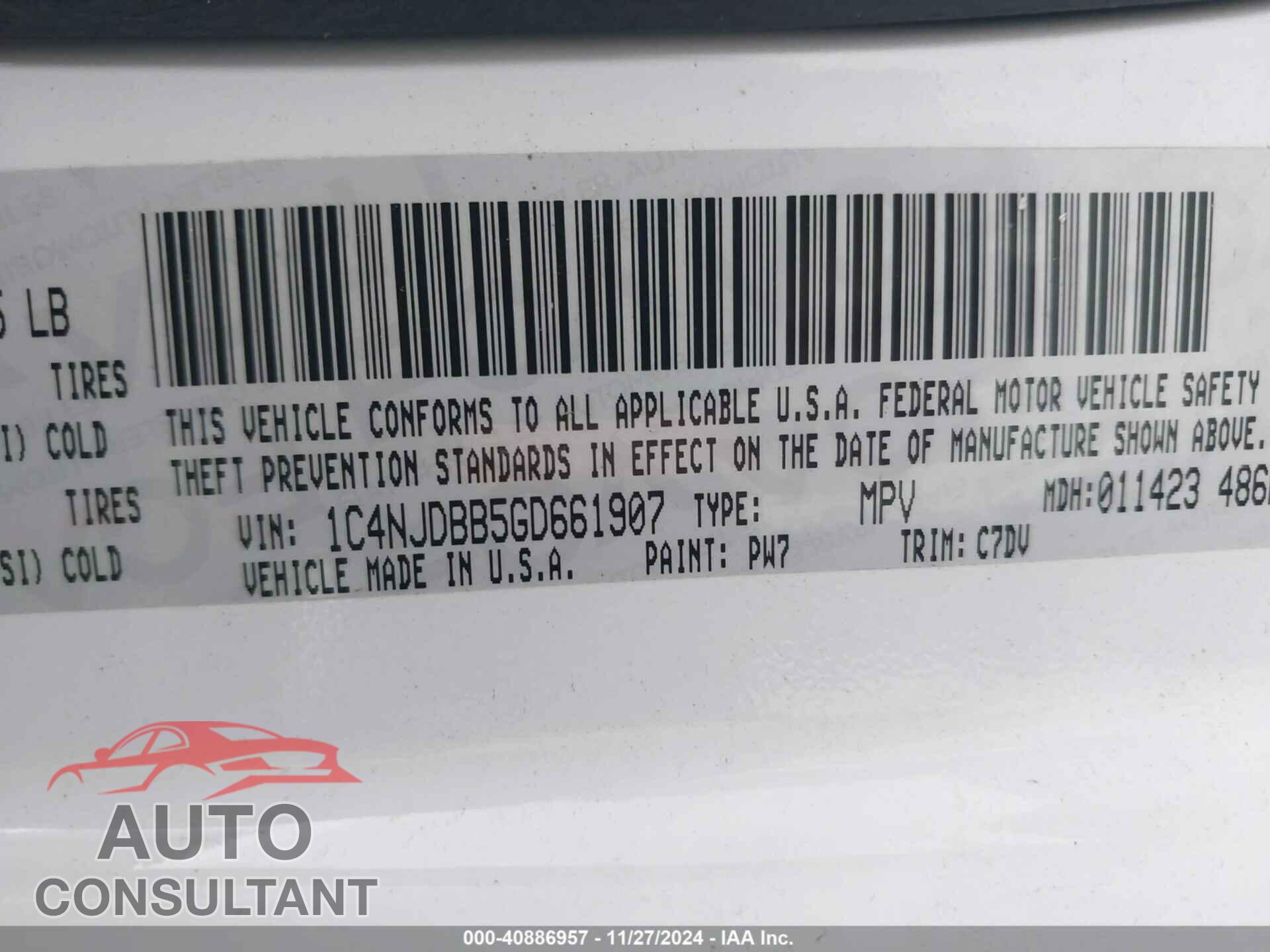 JEEP COMPASS 2016 - 1C4NJDBB5GD661907