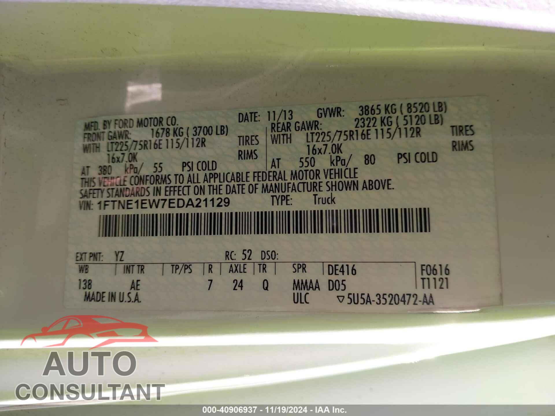 FORD E-150 2014 - 1FTNE1EW7EDA21129