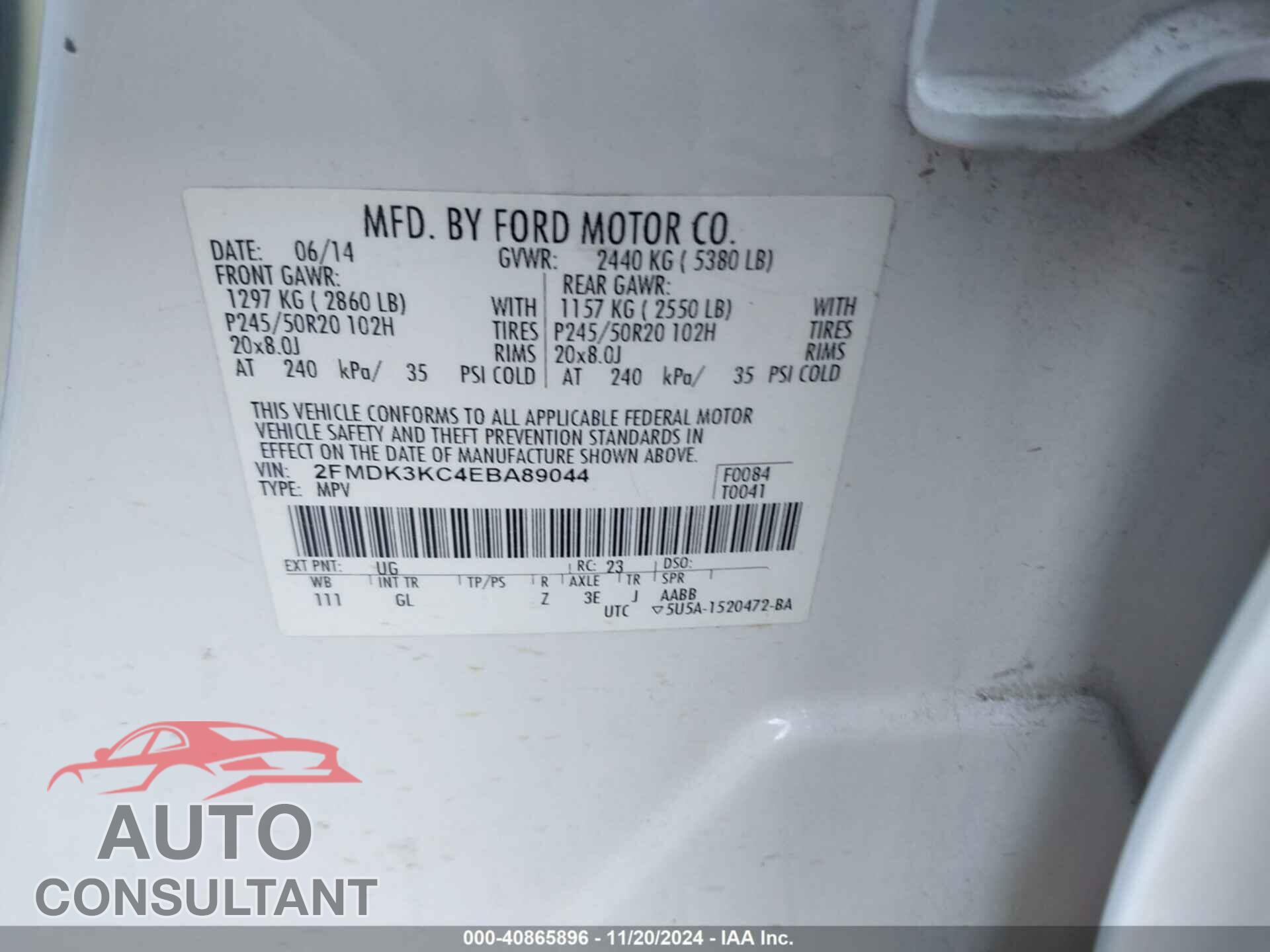 FORD EDGE 2014 - 2FMDK3KC4EBA89044