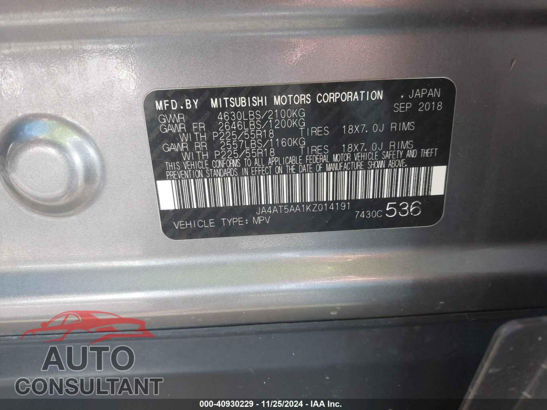 MITSUBISHI ECLIPSE CROSS 2019 - JA4AT5AA1KZ014191