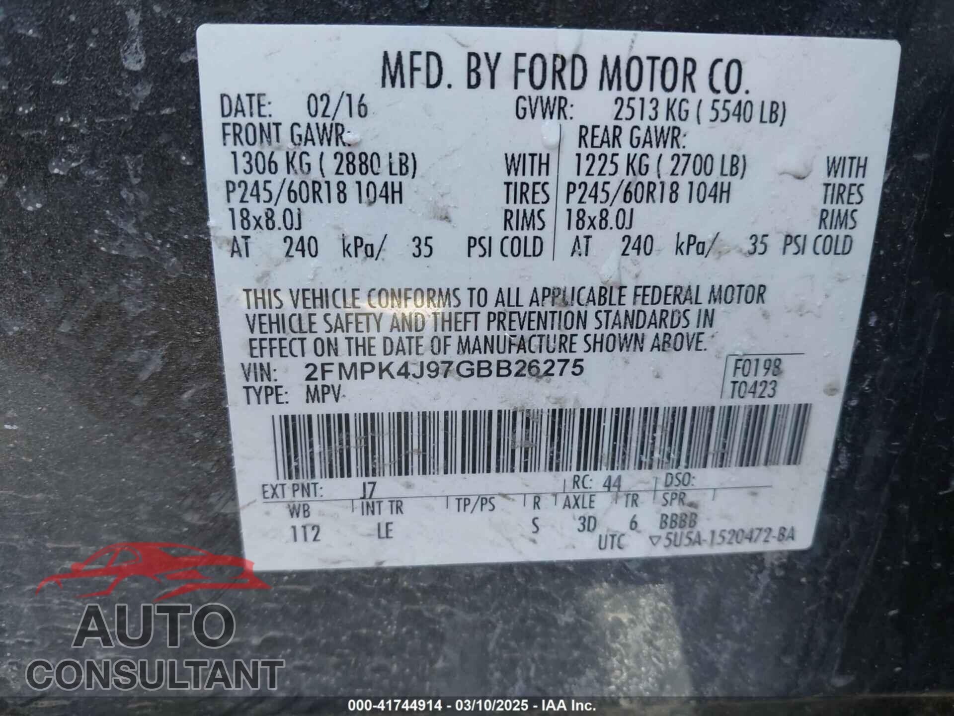 FORD EDGE 2016 - 2FMPK4J97GBB26275