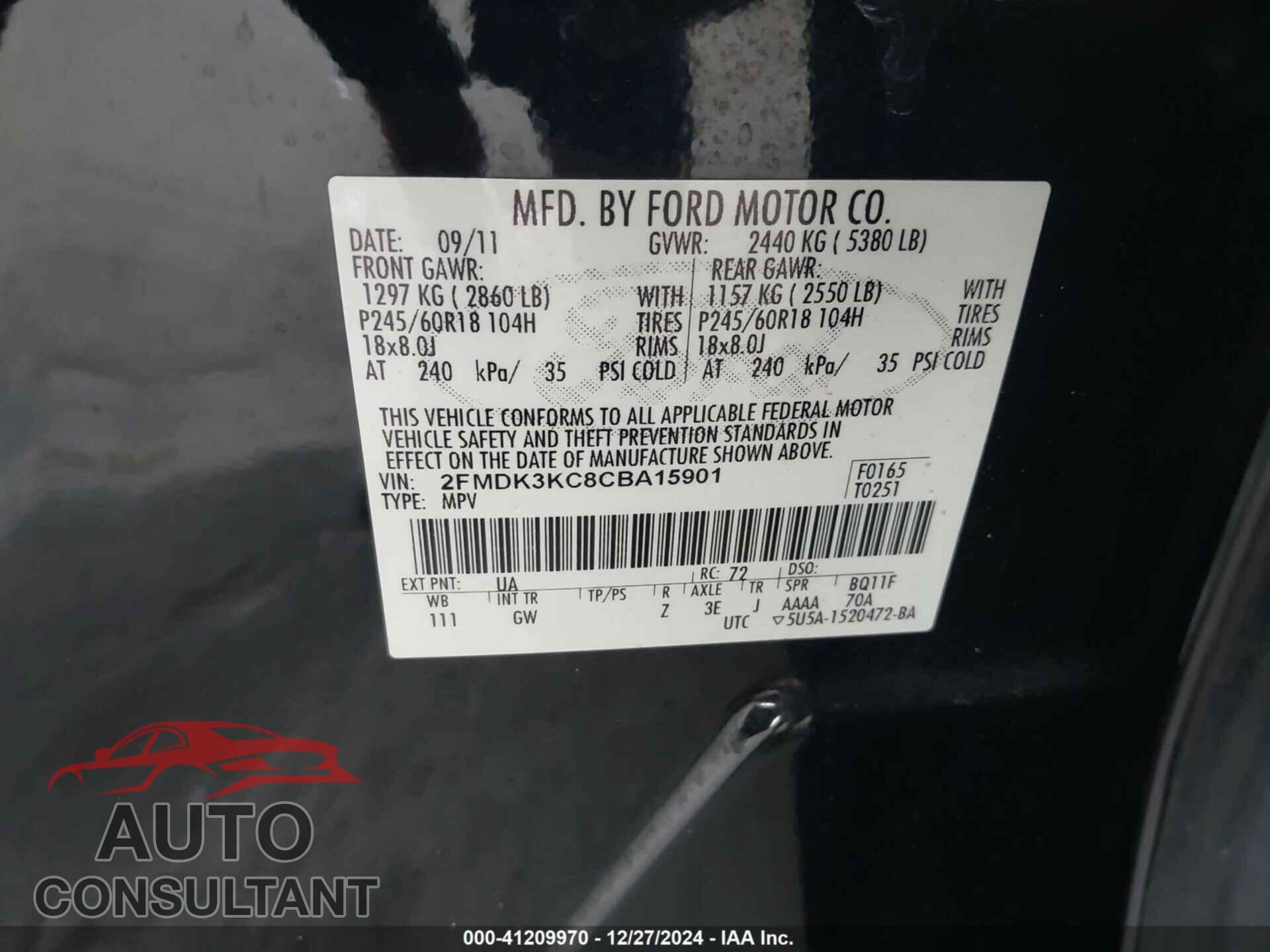 FORD EDGE 2012 - 2FMDK3KC8CBA15901
