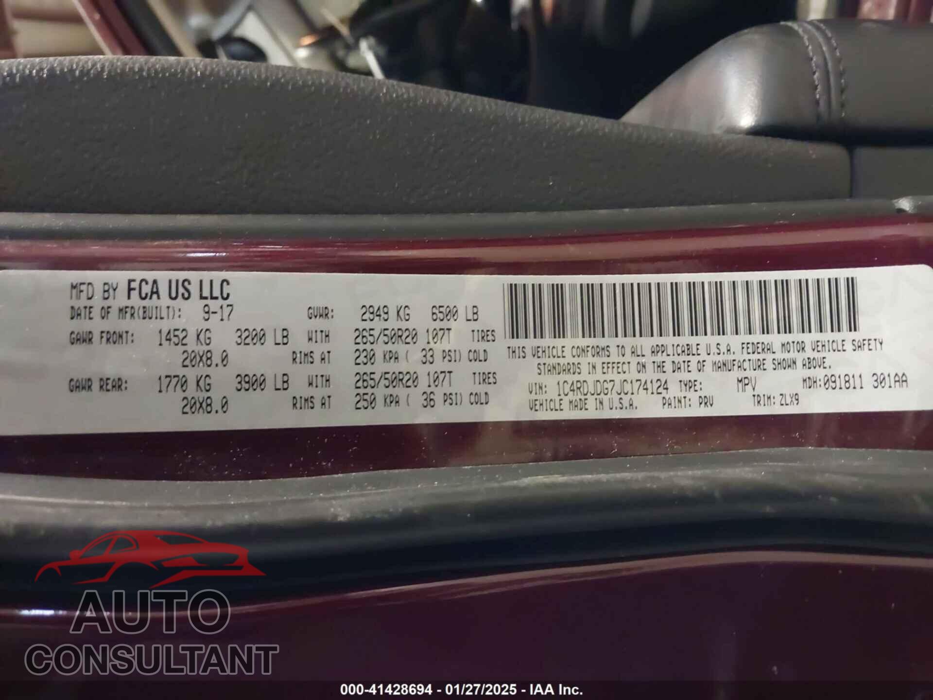 DODGE DURANGO 2018 - 1C4RDJDG7JC174124