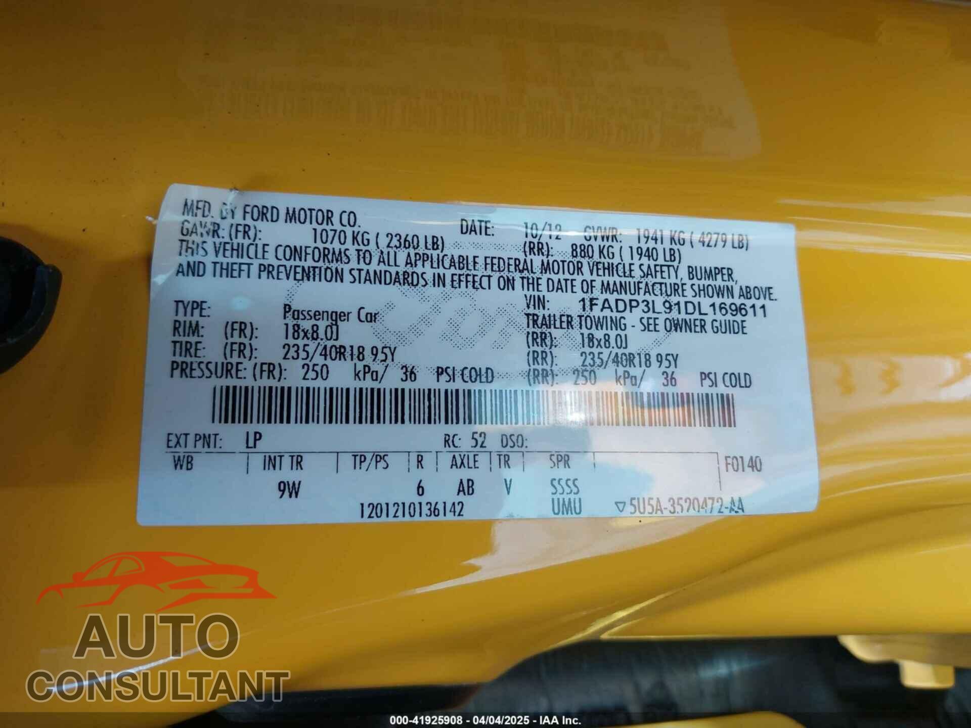 FORD FOCUS ST 2013 - 1FADP3L91DL169611