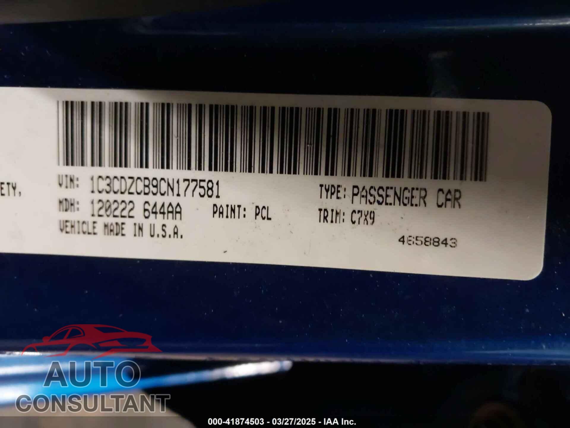 DODGE AVENGER 2012 - 1C3CDZCB9CN177581
