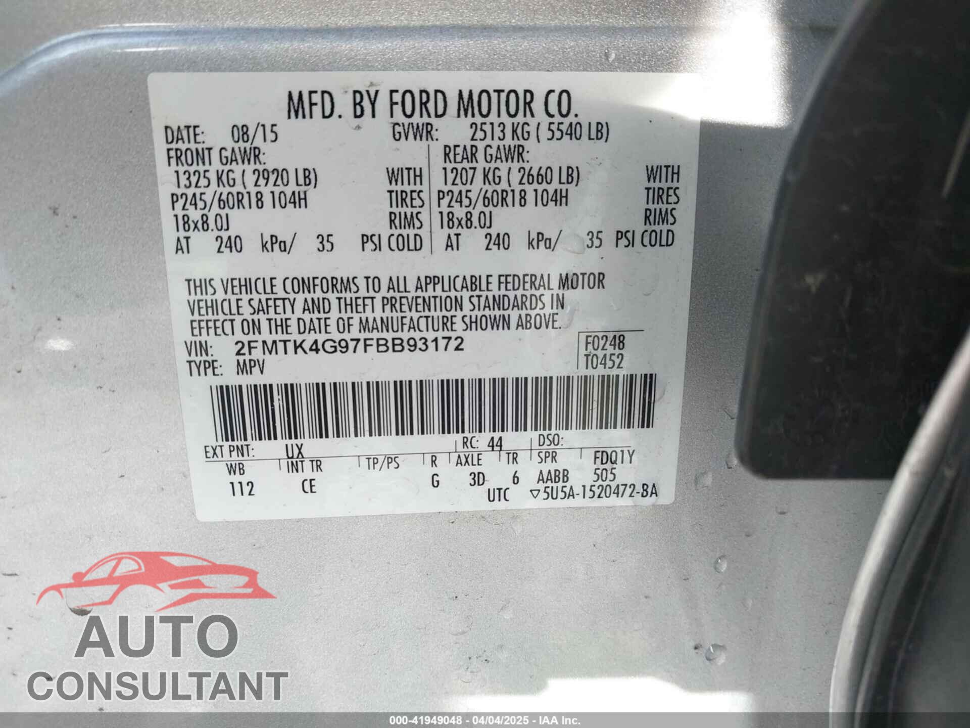 FORD EDGE 2015 - 2FMTK4G97FBB93172