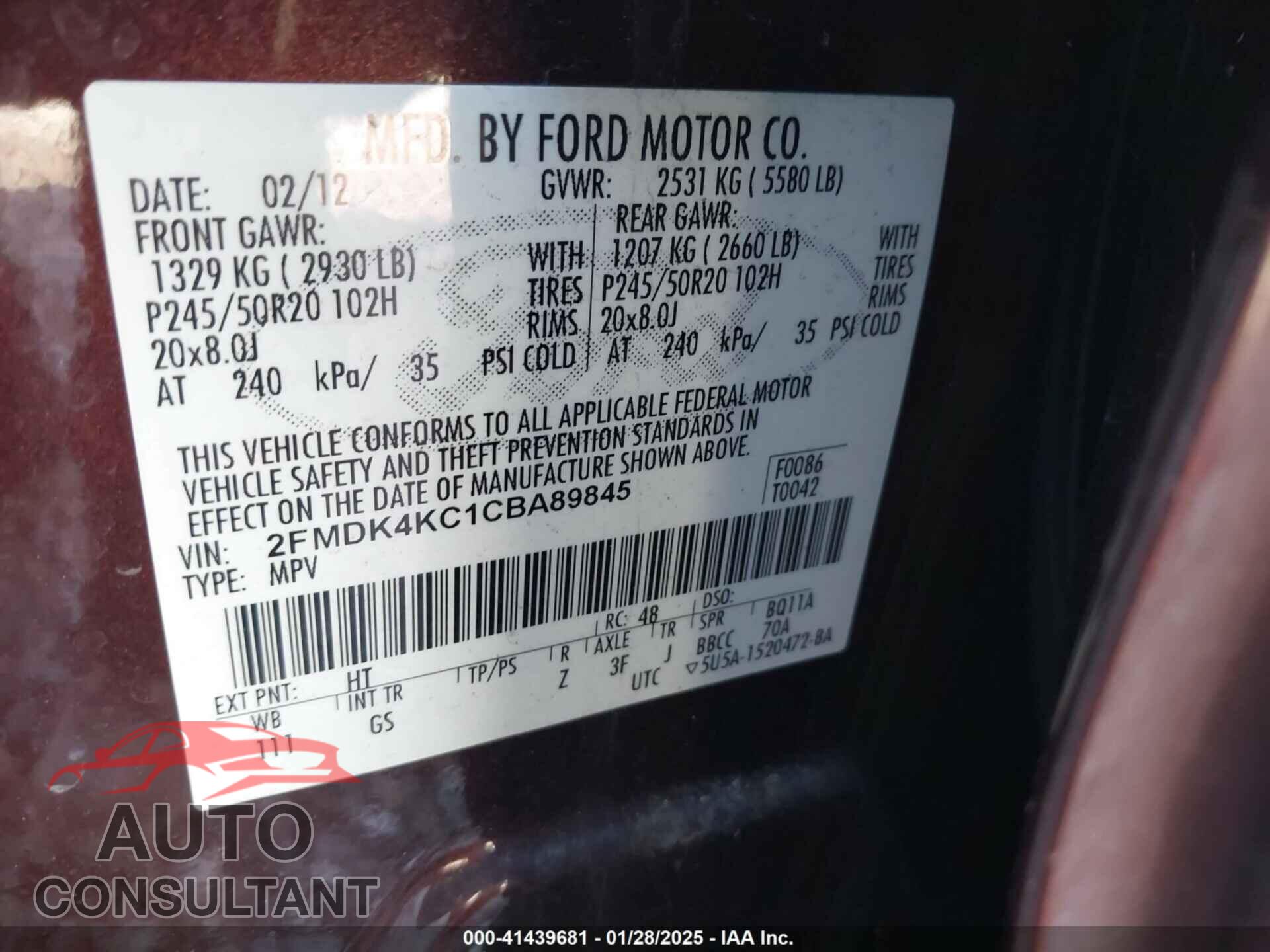 FORD EDGE 2012 - 2FMDK4KC1CBA89845