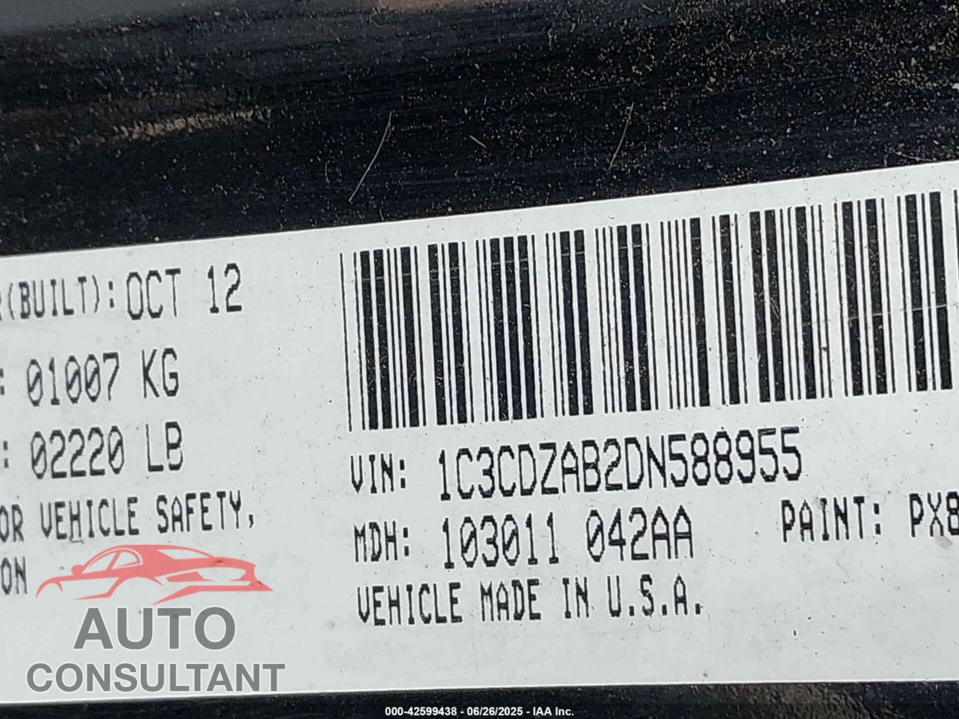 DODGE AVENGER 2013 - 1C3CDZAB2DN588955