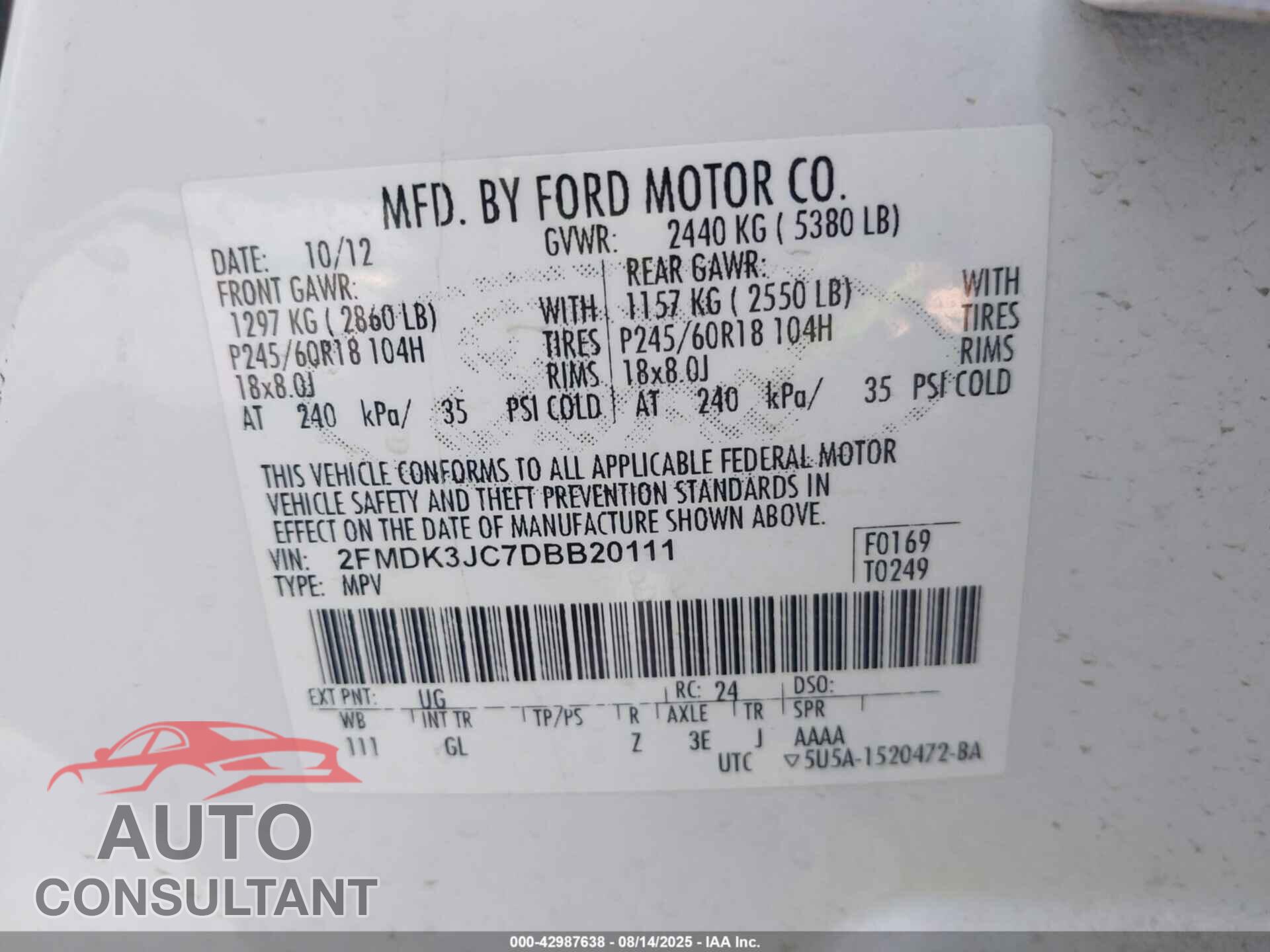FORD EDGE 2013 - 2FMDK3JC7DBB20111