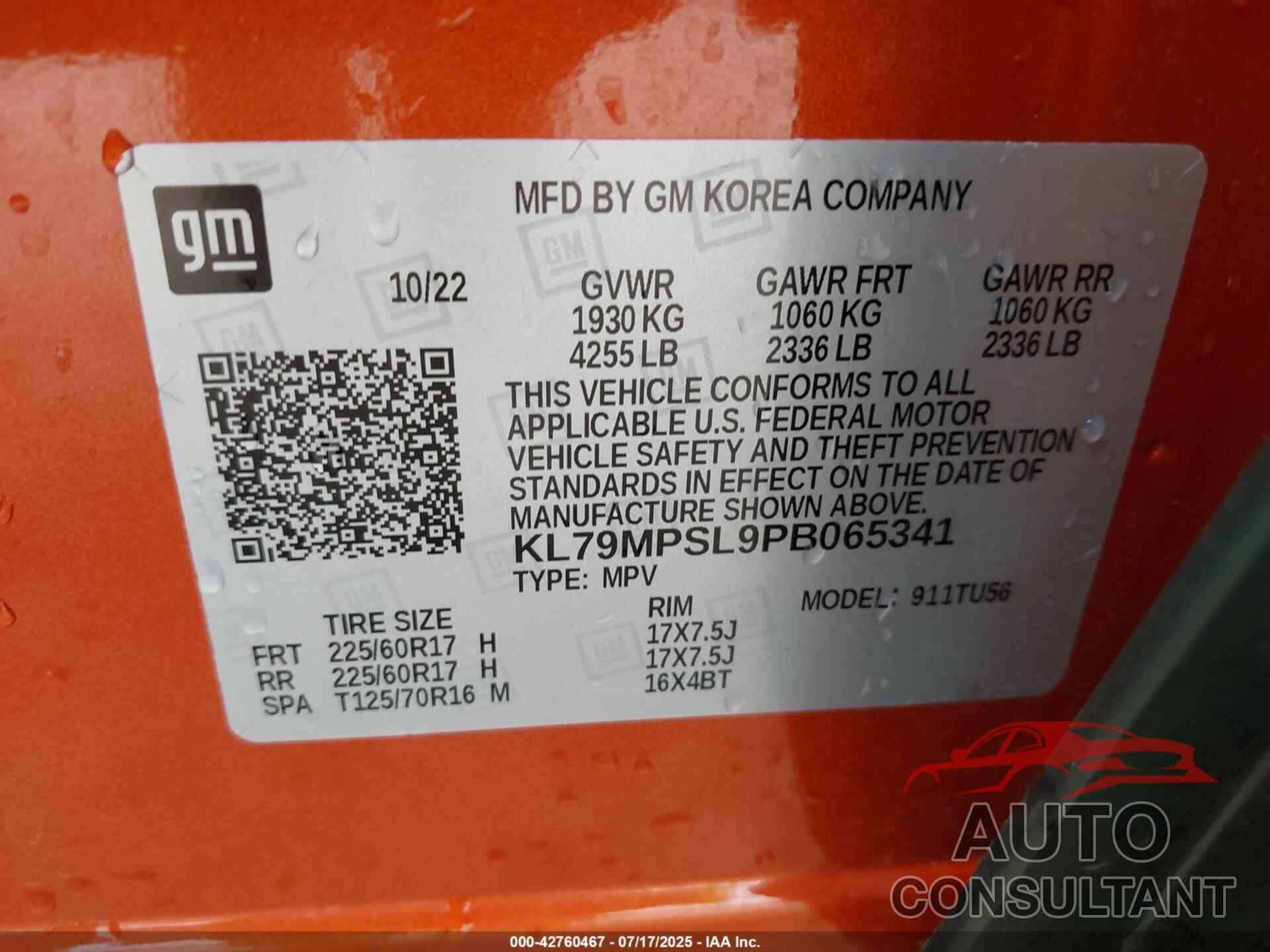 CHEVROLET TRAILBLAZER 2023 - KL79MPSL9PB065341
