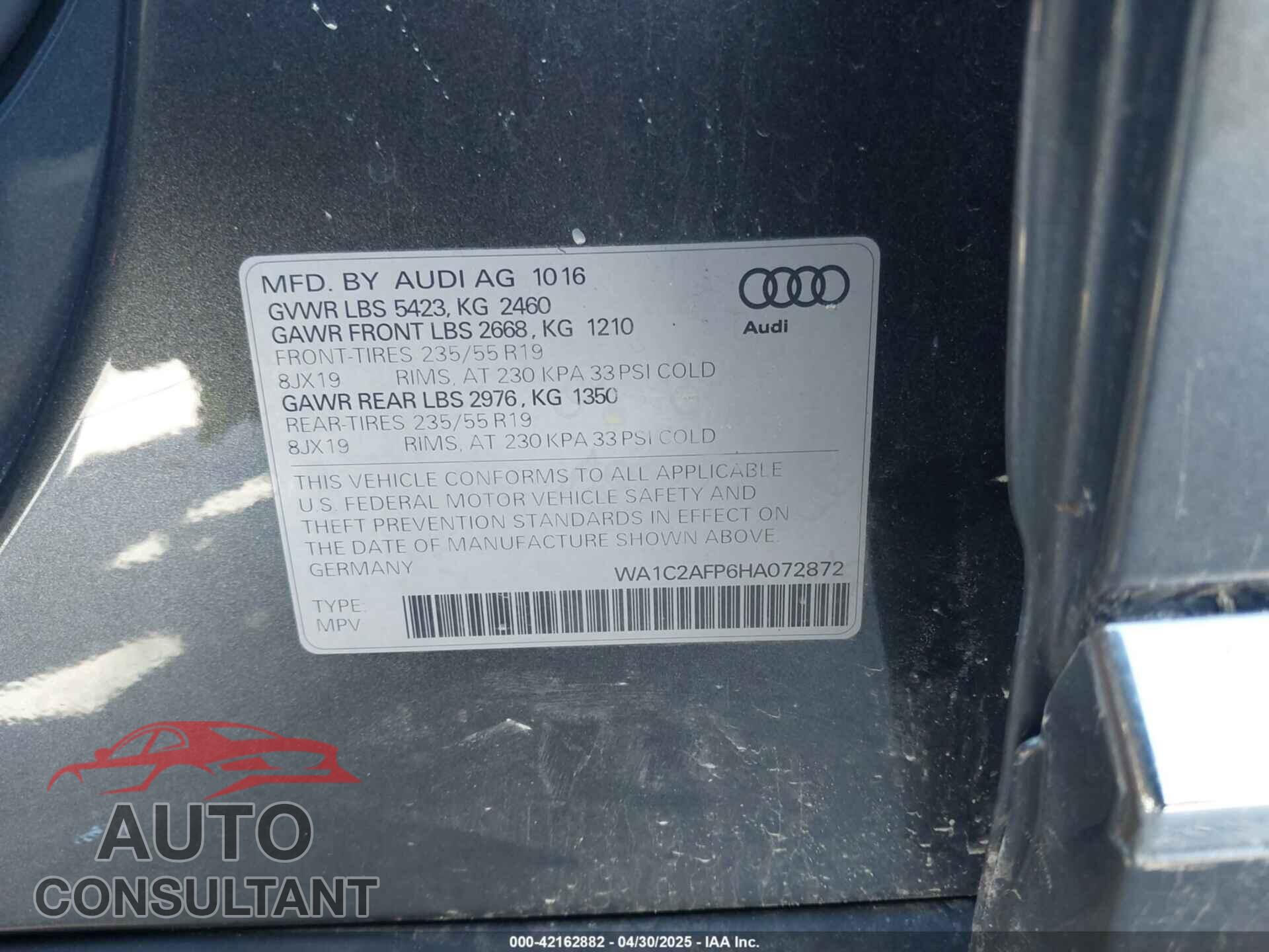 AUDI Q5 2017 - WA1C2AFP6HA072872