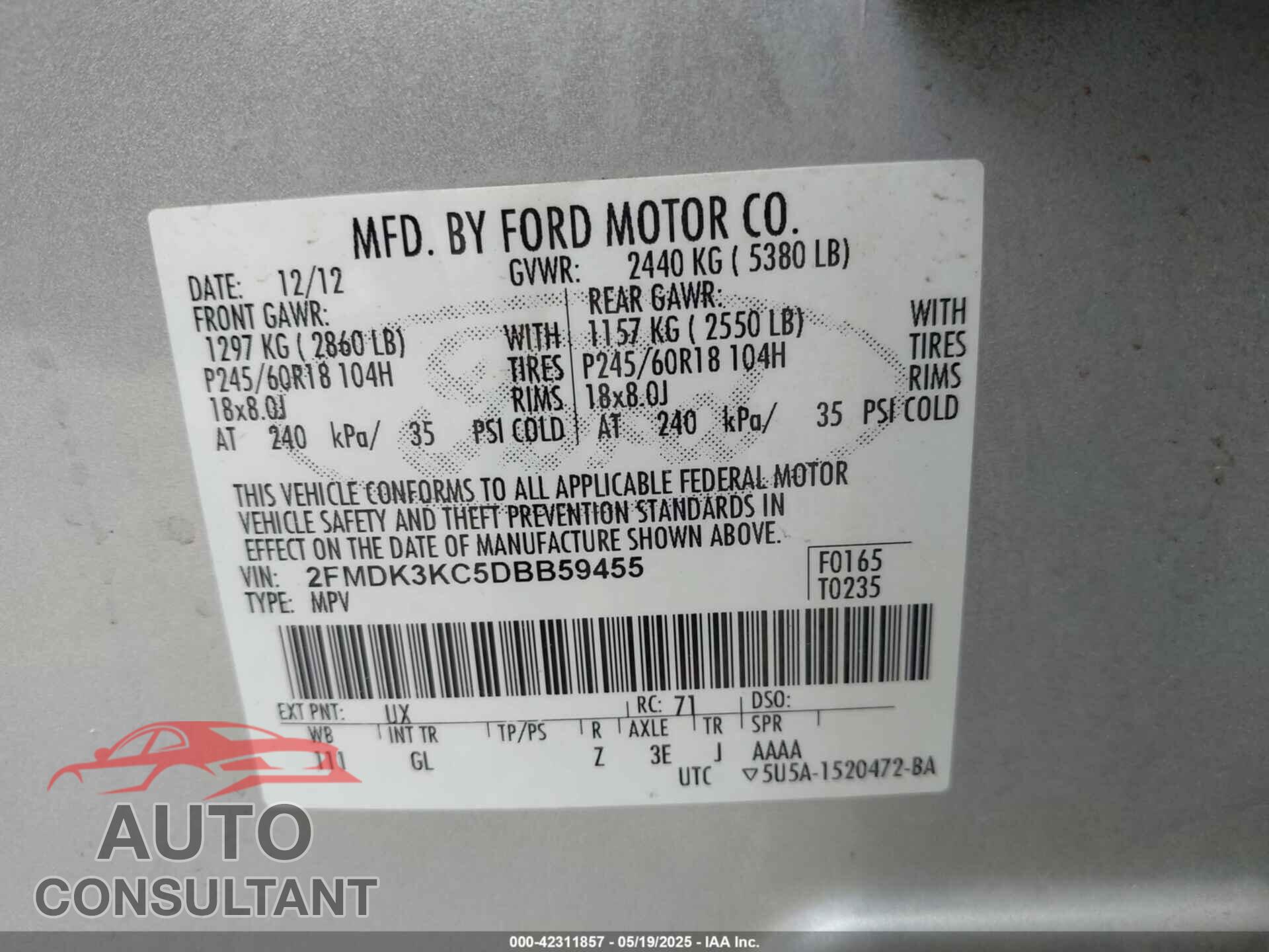 FORD EDGE 2013 - 2FMDK3KC5DBB59455