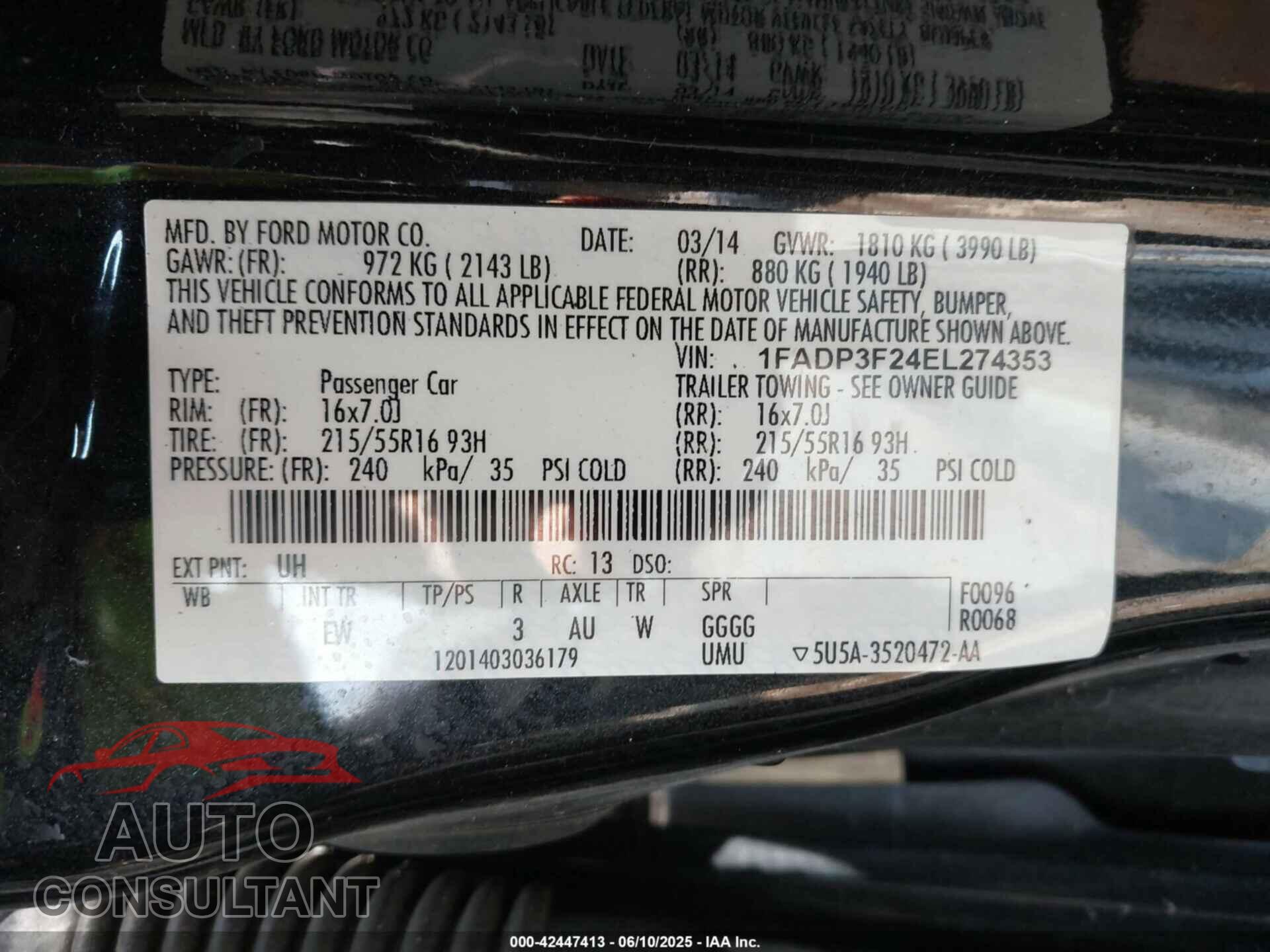 FORD FOCUS 2014 - 1FADP3F24EL274353