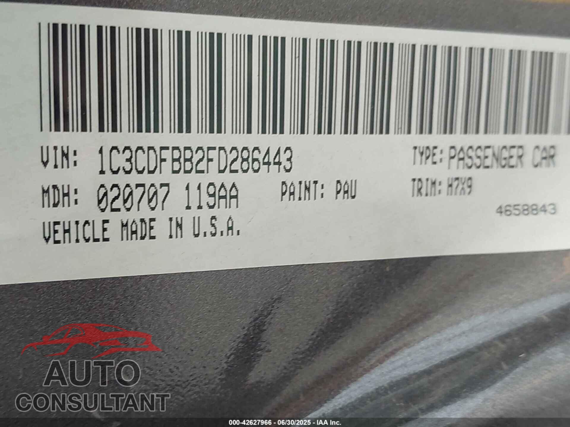 DODGE DART 2015 - 1C3CDFBB2FD286443