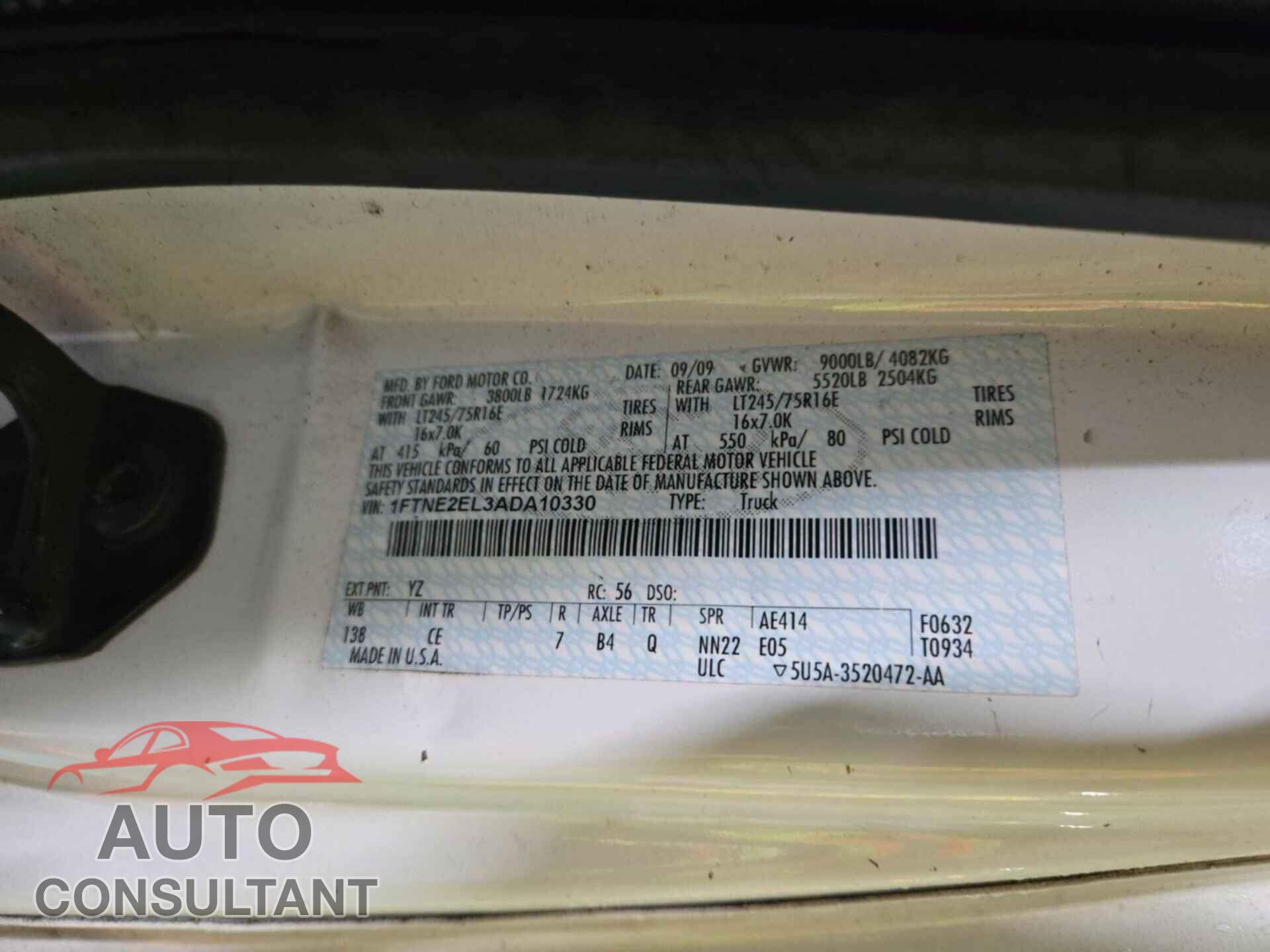 FORD ECONOLINE 2010 - 1FTNE2EL3ADA10330