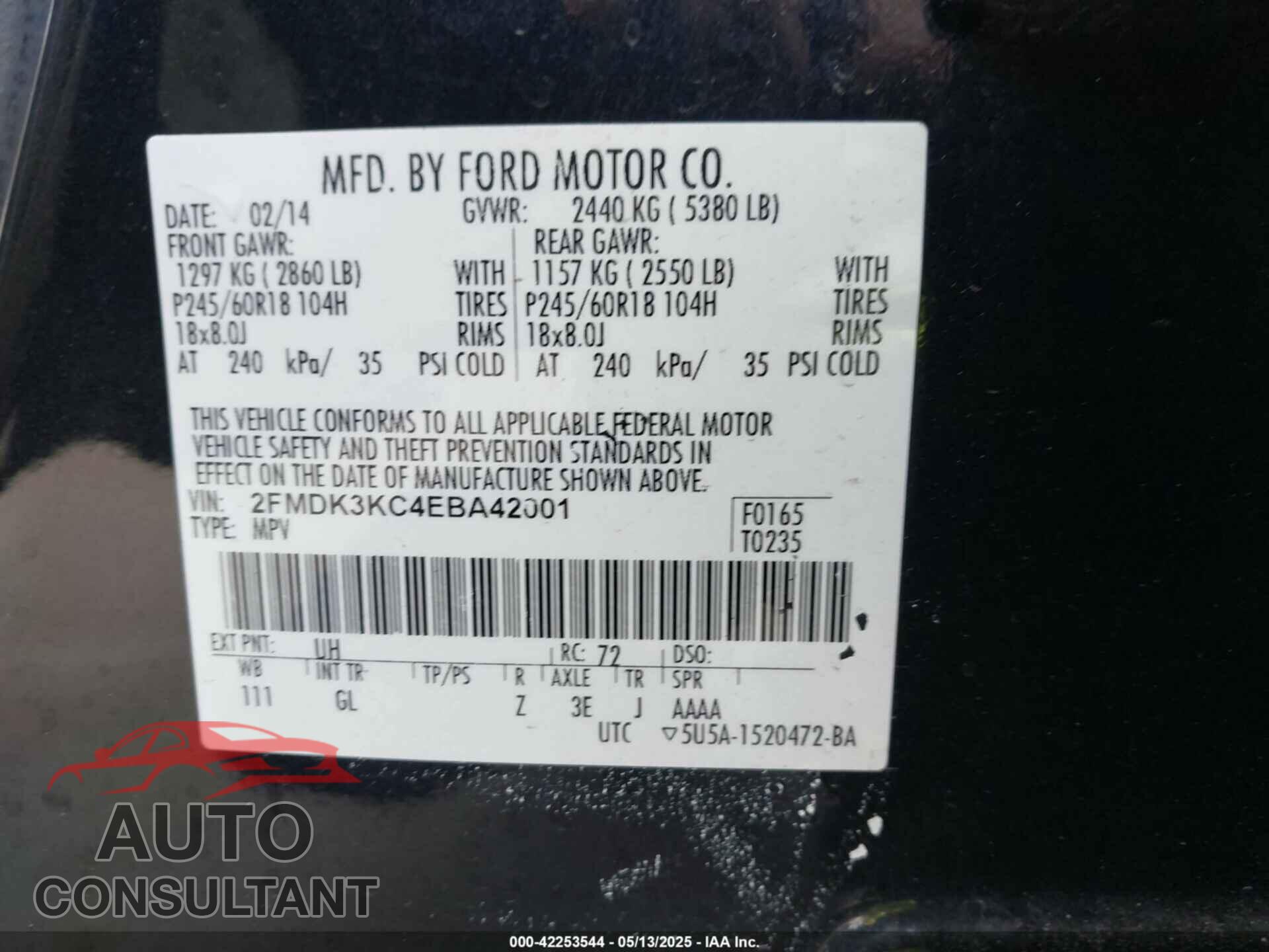 FORD EDGE 2014 - 2FMDK3KC4EBA42001