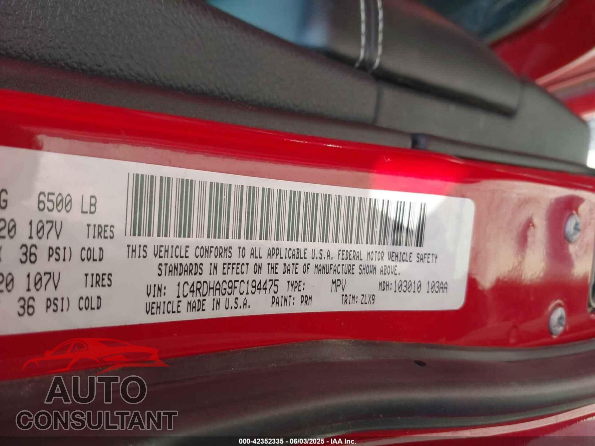 DODGE DURANGO 2015 - 1C4RDHAG9FC194475