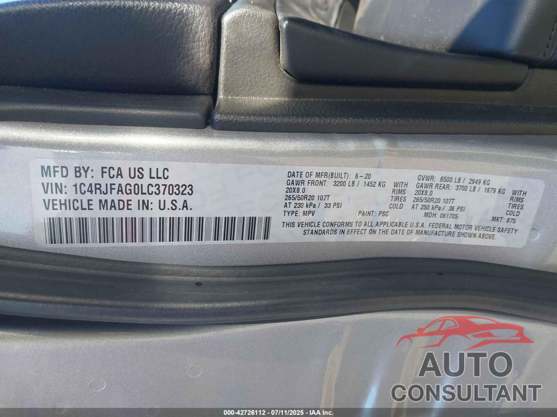 JEEP GRAND CHEROKEE 2020 - 1C4RJFAG0LC370323