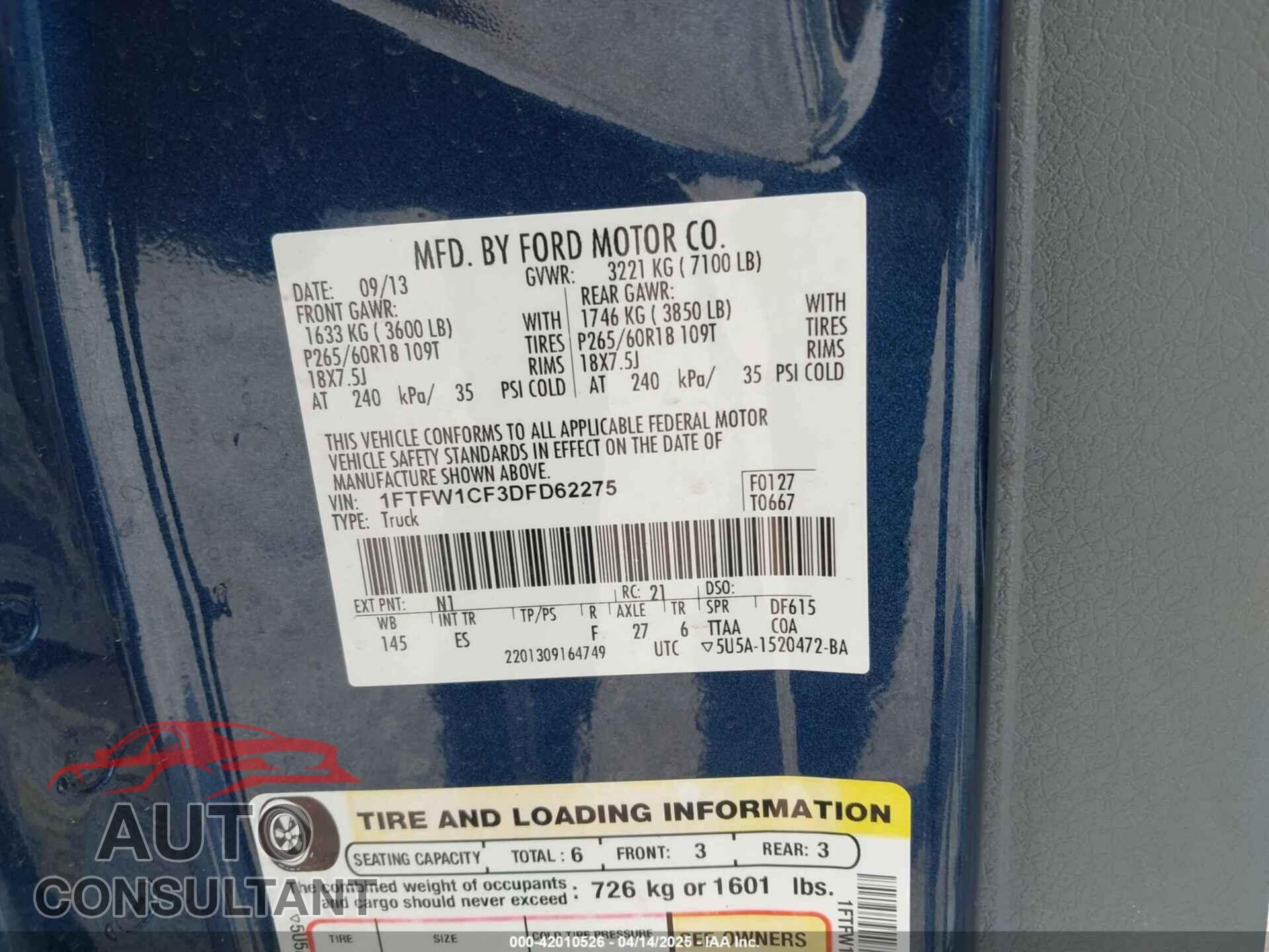 FORD F-150 2013 - 1FTFW1CF3DFD62275