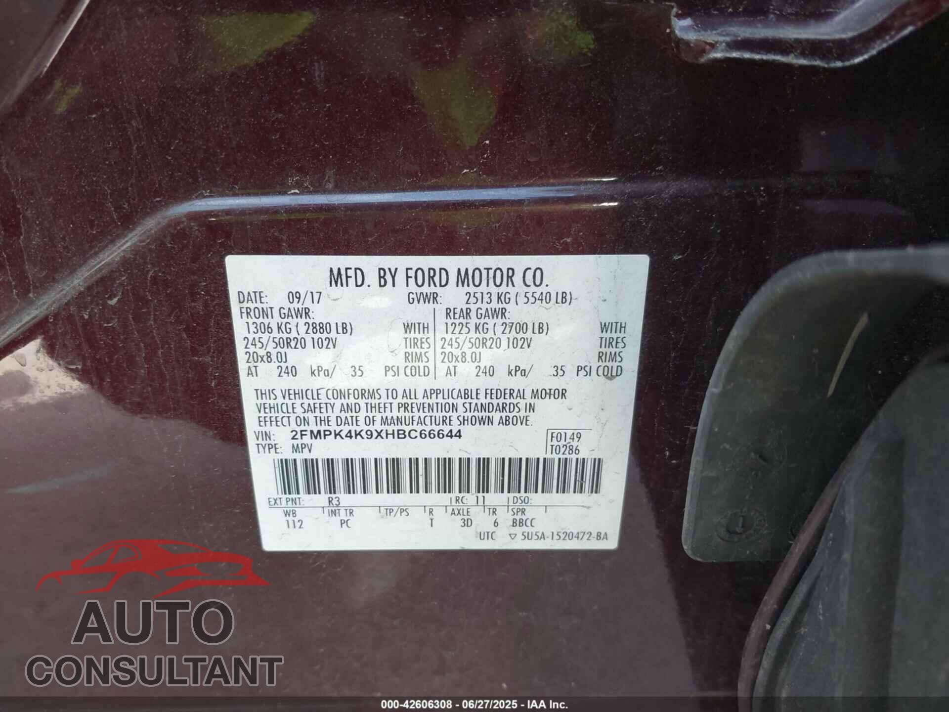 FORD EDGE 2017 - 2FMPK4K9XHBC66644