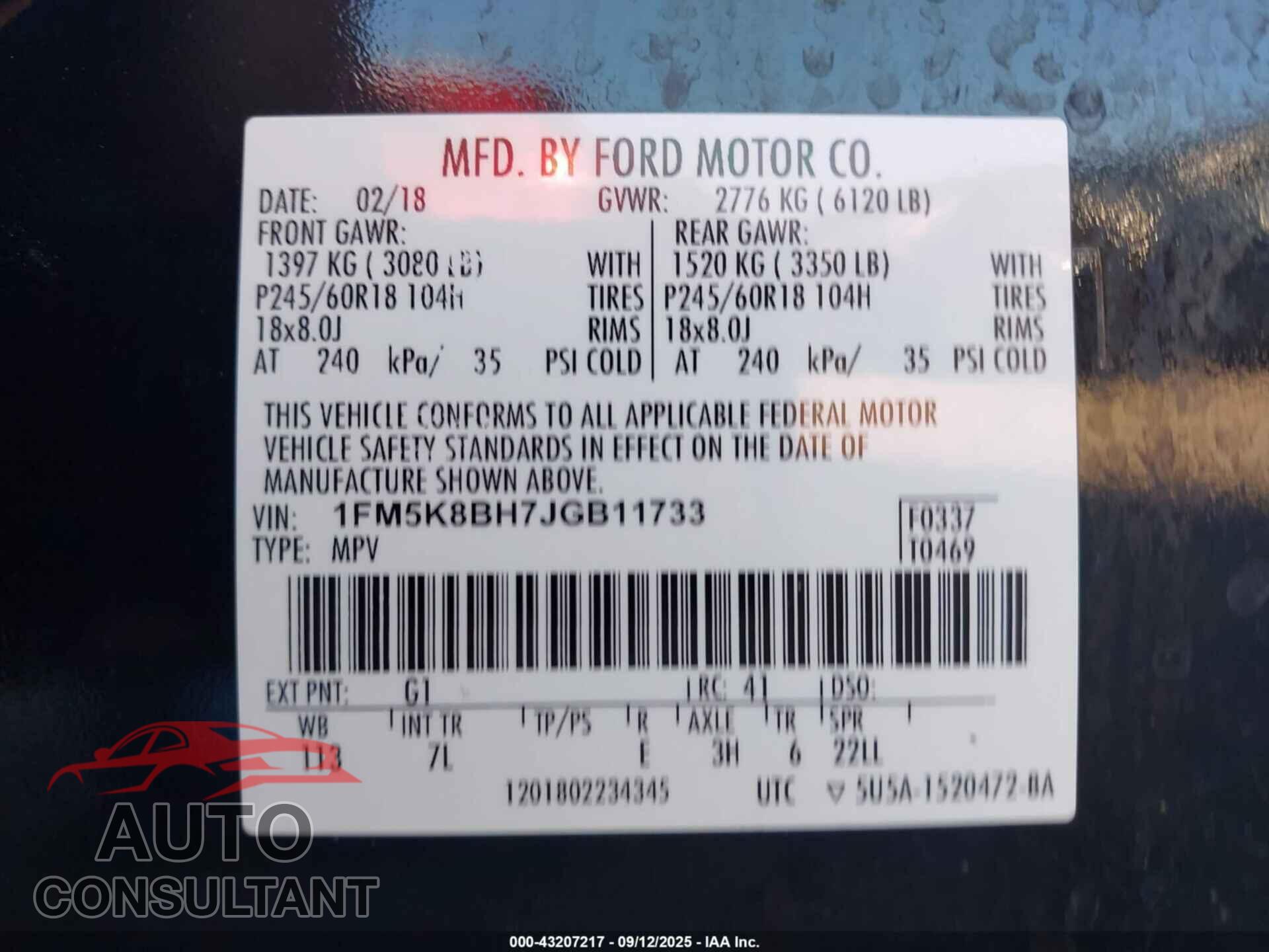 FORD EXPLORER 2018 - 1FM5K8BH7JGB11733