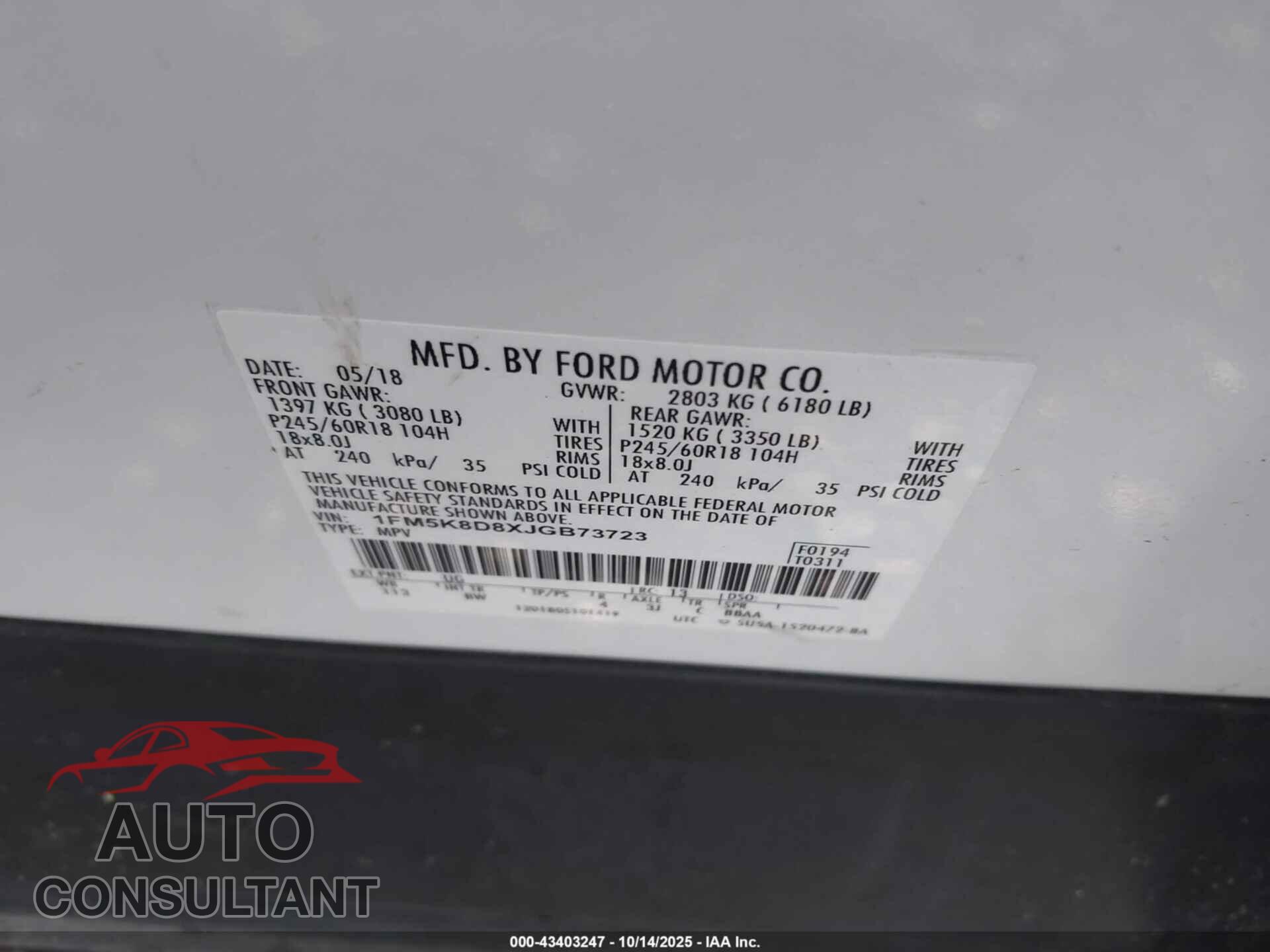 FORD EXPLORER 2018 - 1FM5K8D8XJGB73723