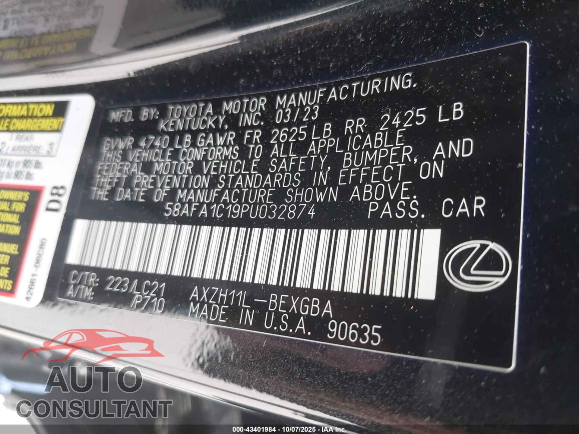 LEXUS ES 300H 2023 - 58AFA1C19PU032874