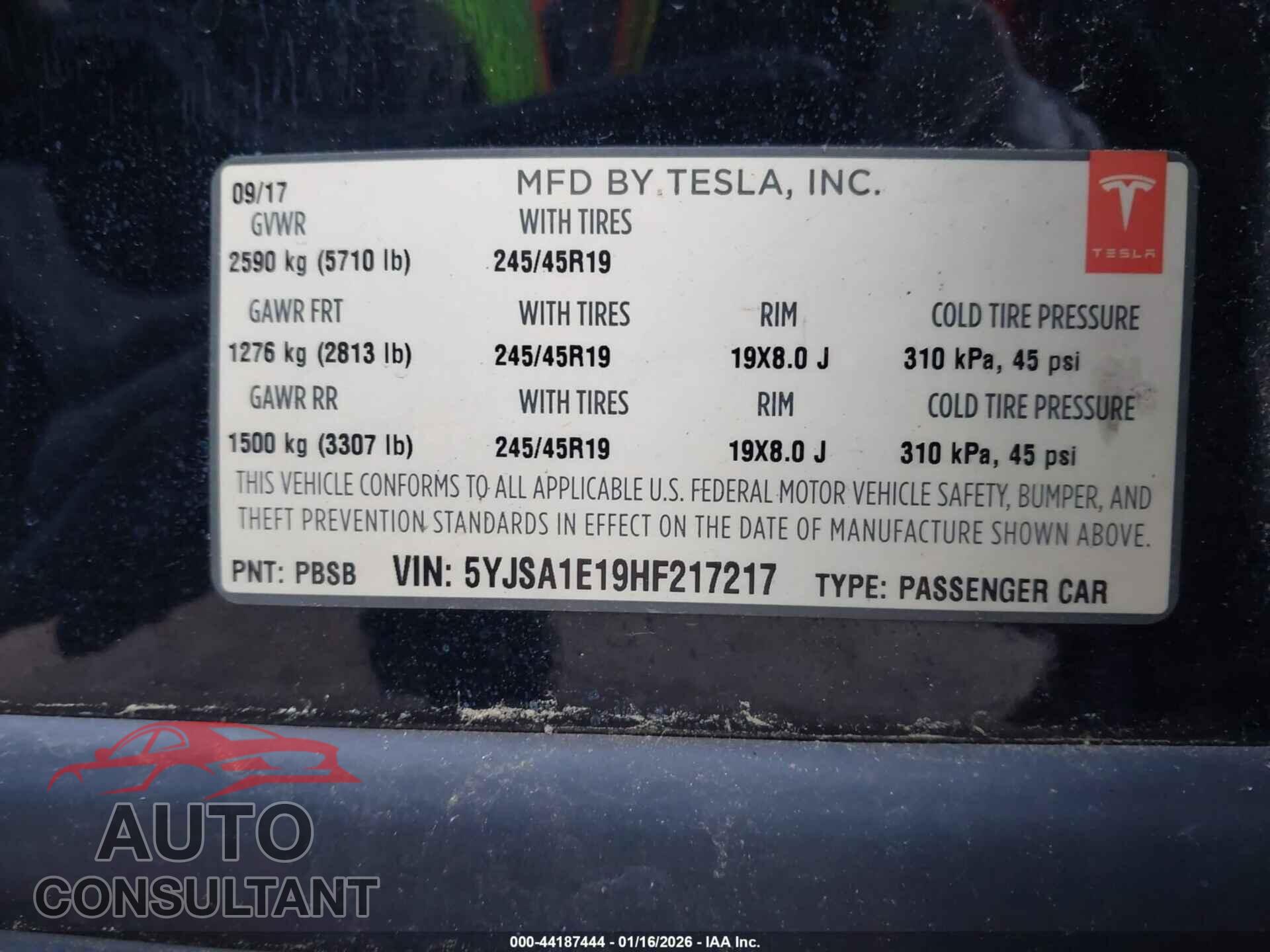 TESLA MODEL S 2017 - 5YJSA1E19HF217217