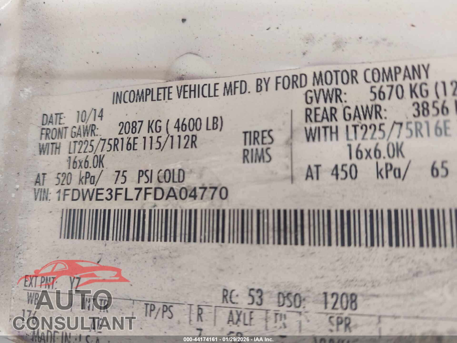 FORD E-350 CUTAWAY 2015 - 1FDWE3FL7FDA04770