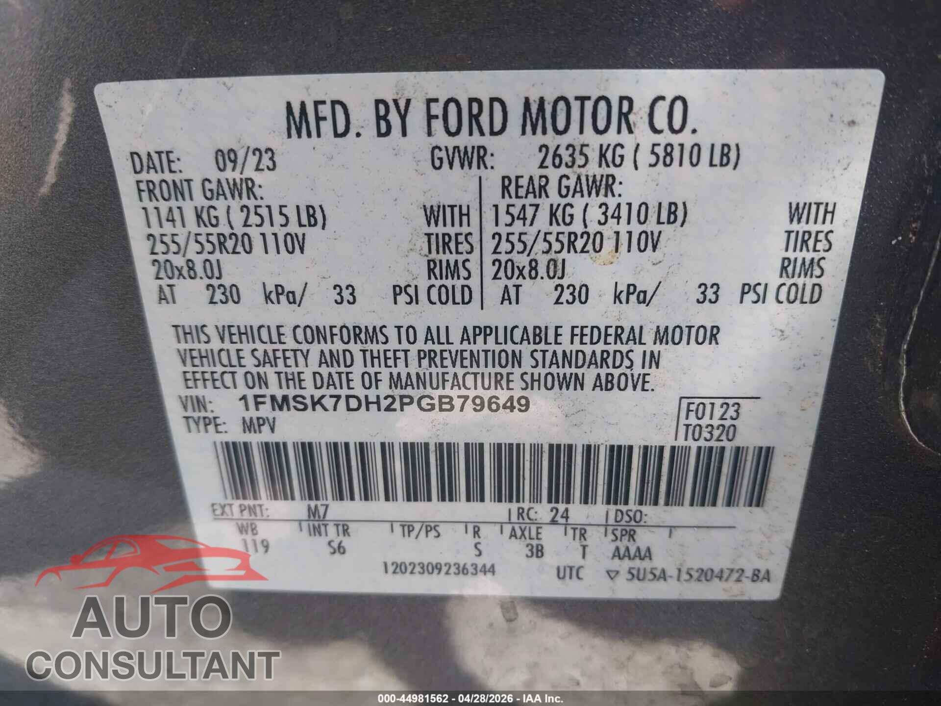 FORD EXPLORER 2023 - 1FMSK7DH2PGB79649