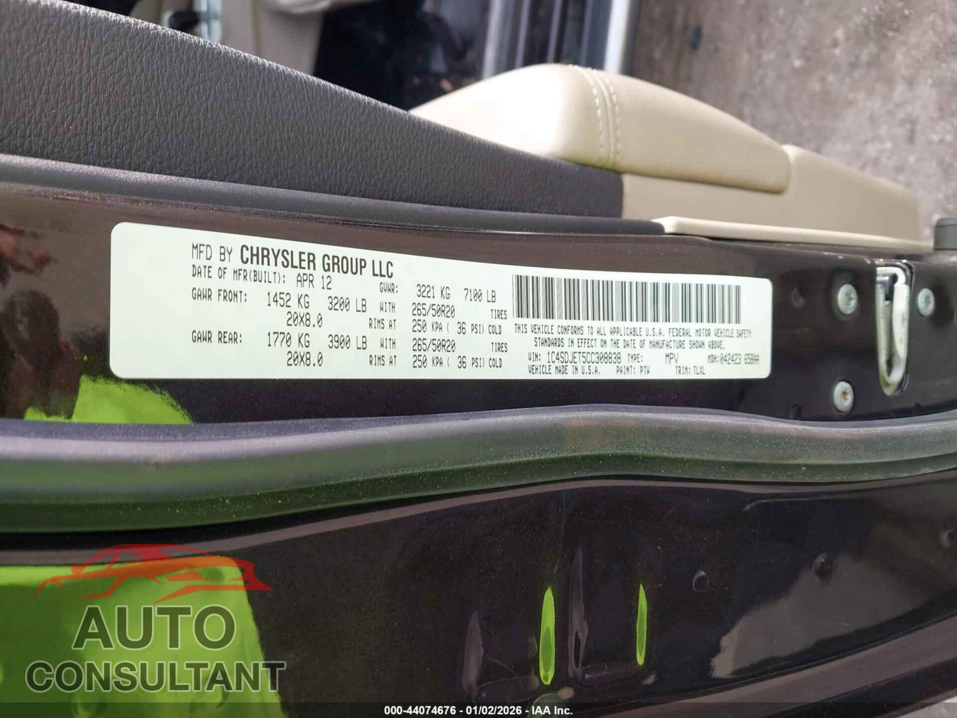 DODGE DURANGO 2012 - 1C4SDJET5CC308838