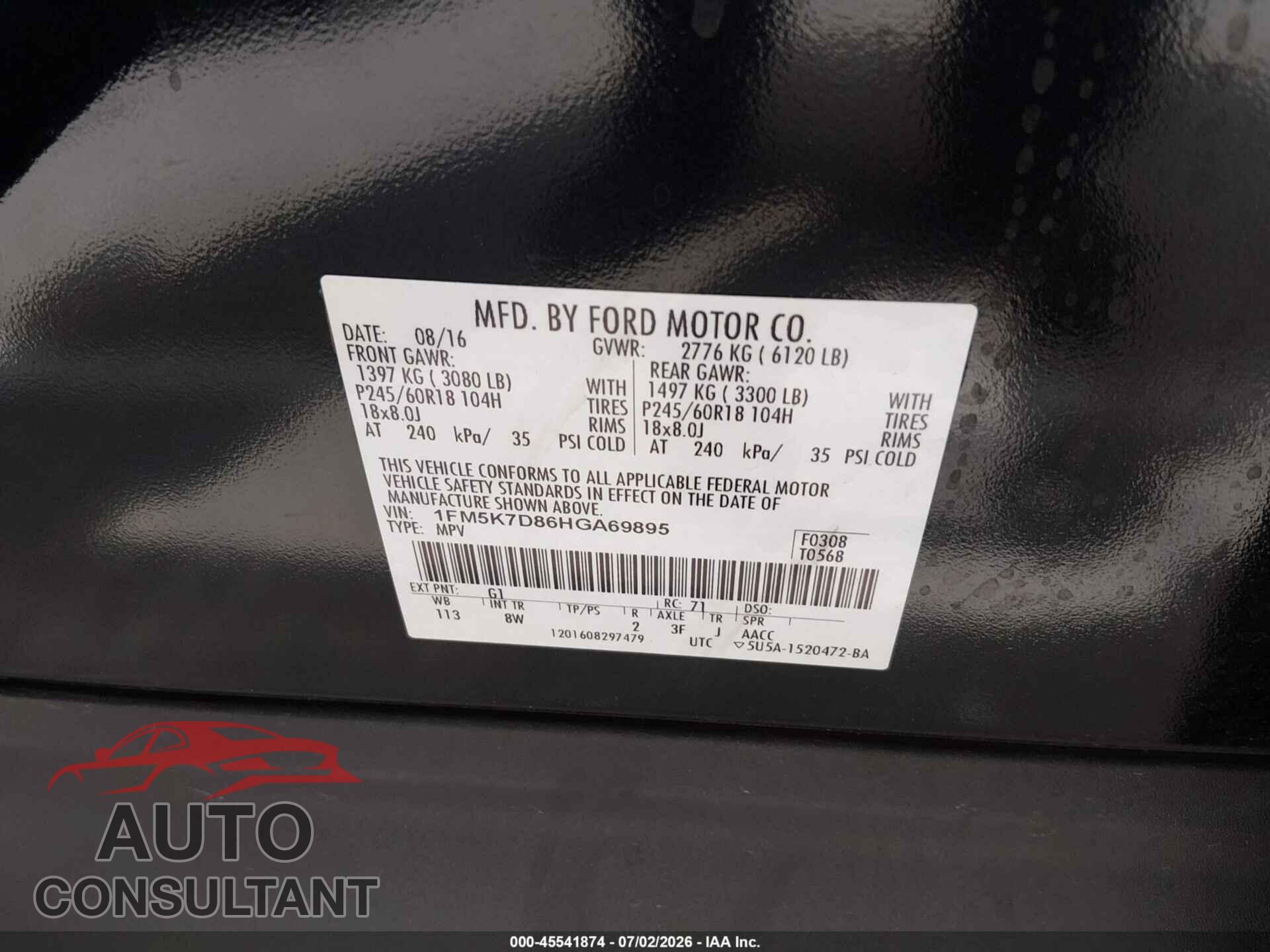 FORD EXPLORER 2017 - 1FM5K7D86HGA69895