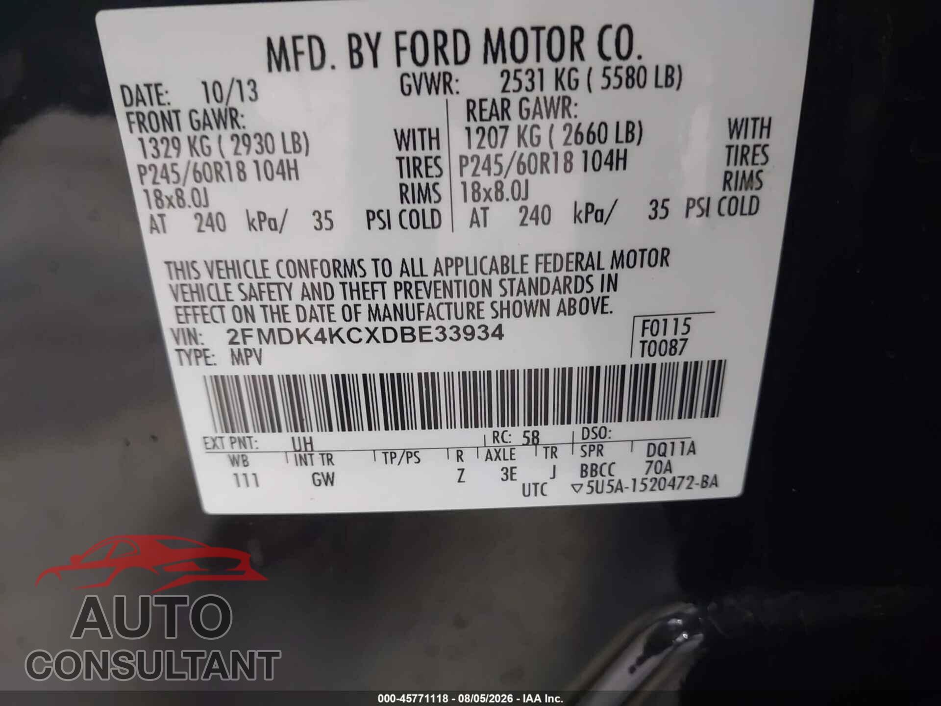 FORD EDGE 2013 - 2FMDK4KCXDBE33934