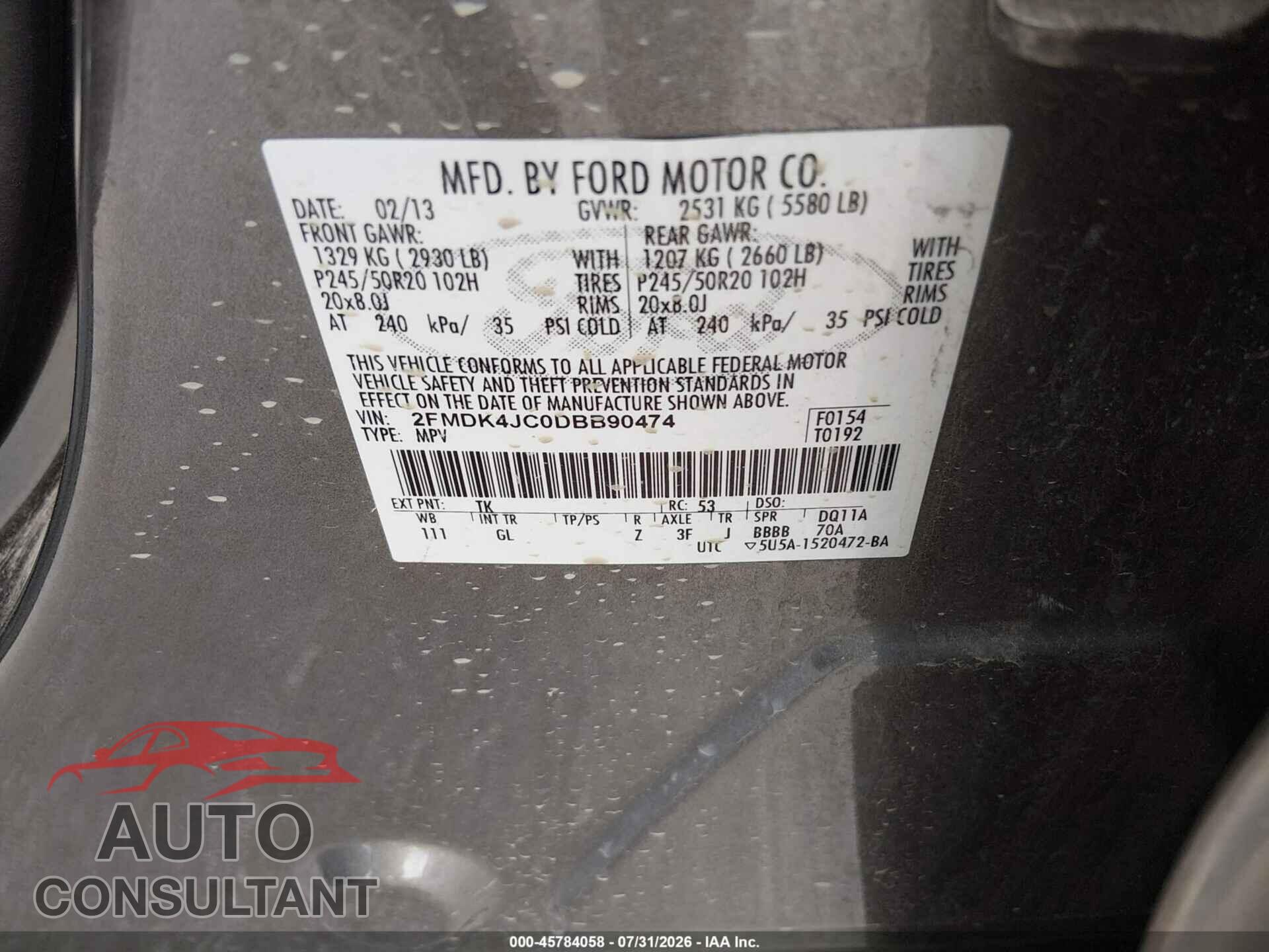 FORD EDGE 2013 - 2FMDK4JC0DBB90474