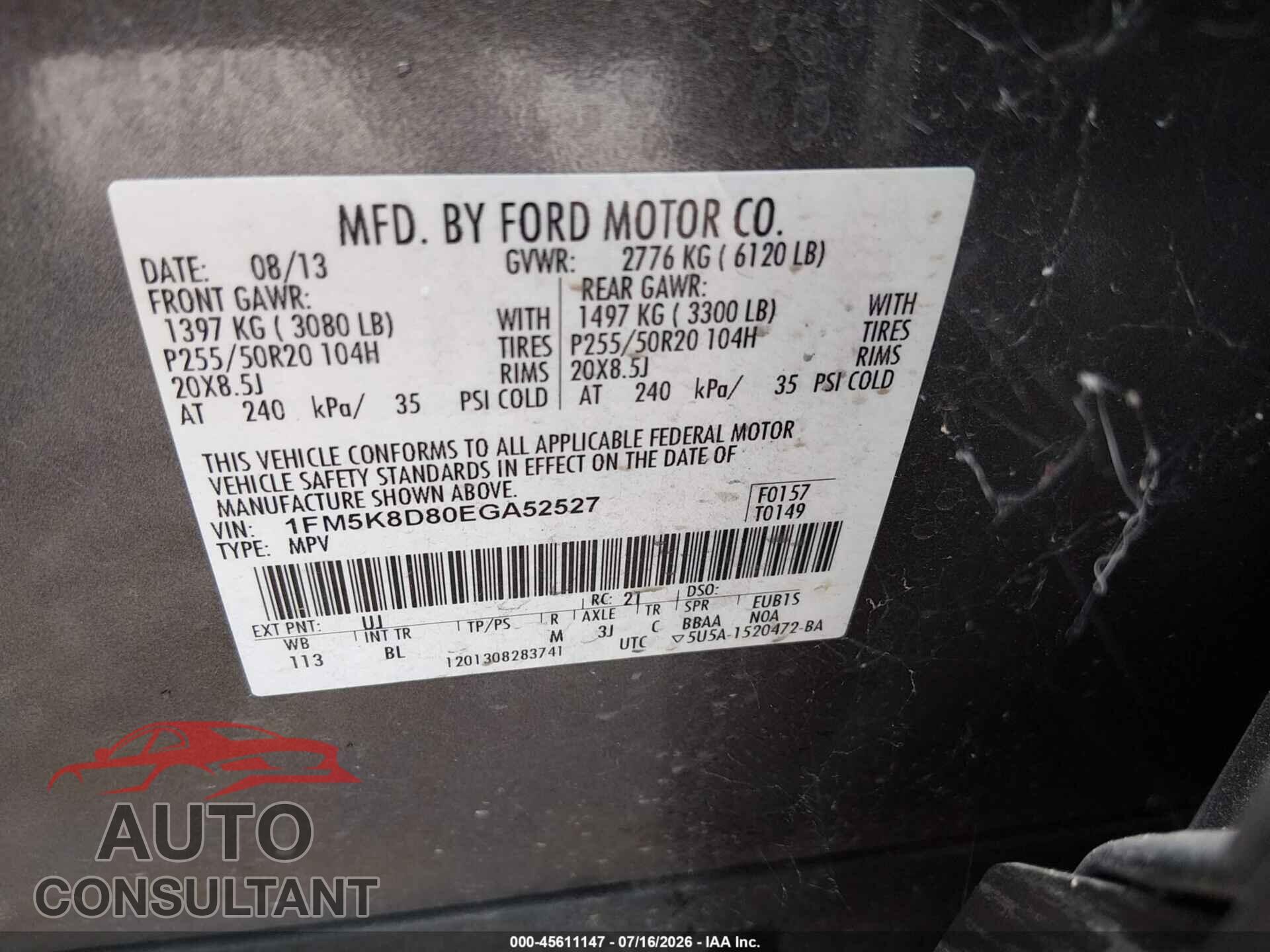 FORD EXPLORER 2014 - 1FM5K8D80EGA52527