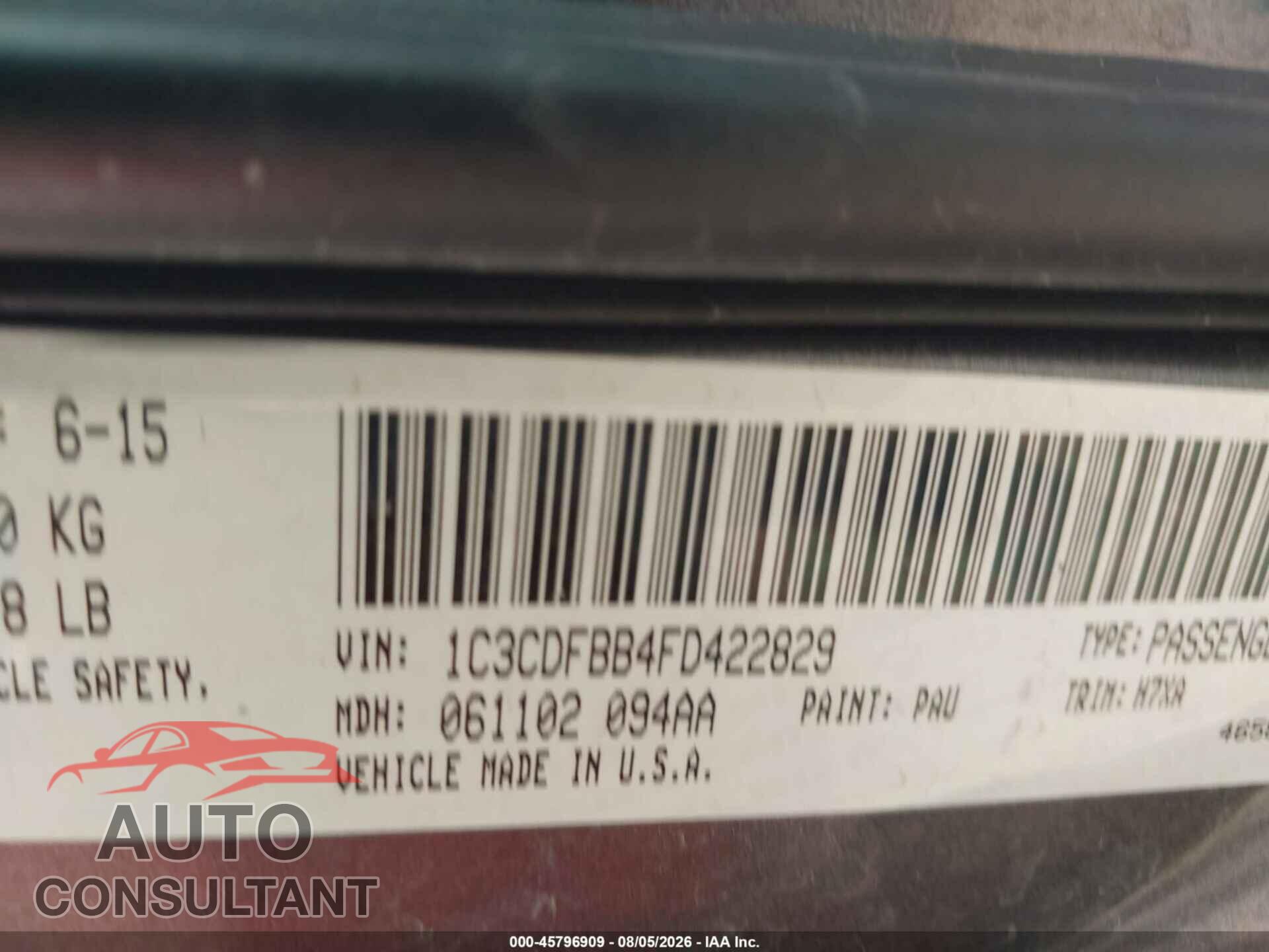 DODGE DART 2015 - 1C3CDFBB4FD422829