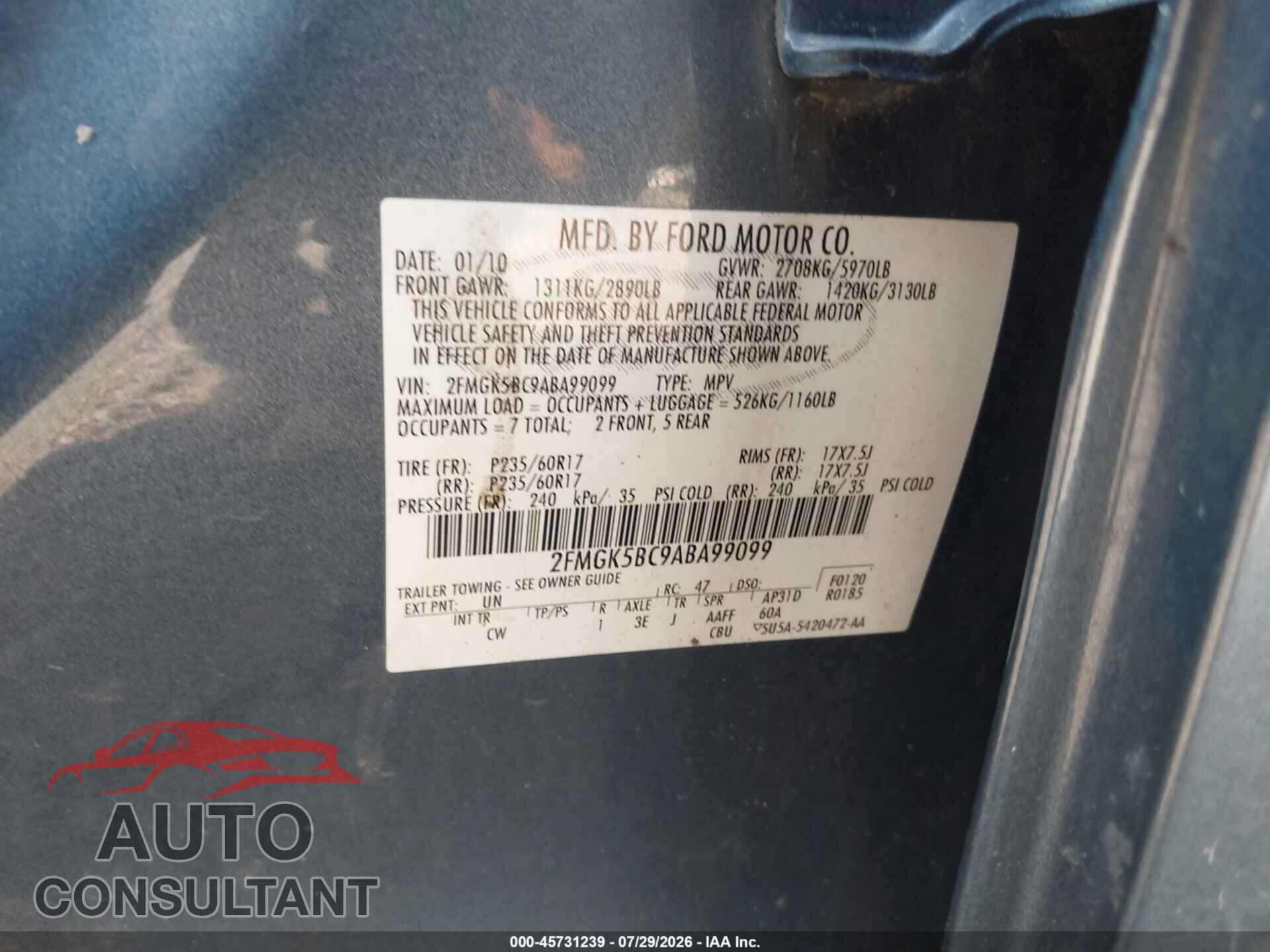 FORD FLEX 2010 - 2FMGK5BC9ABA99099