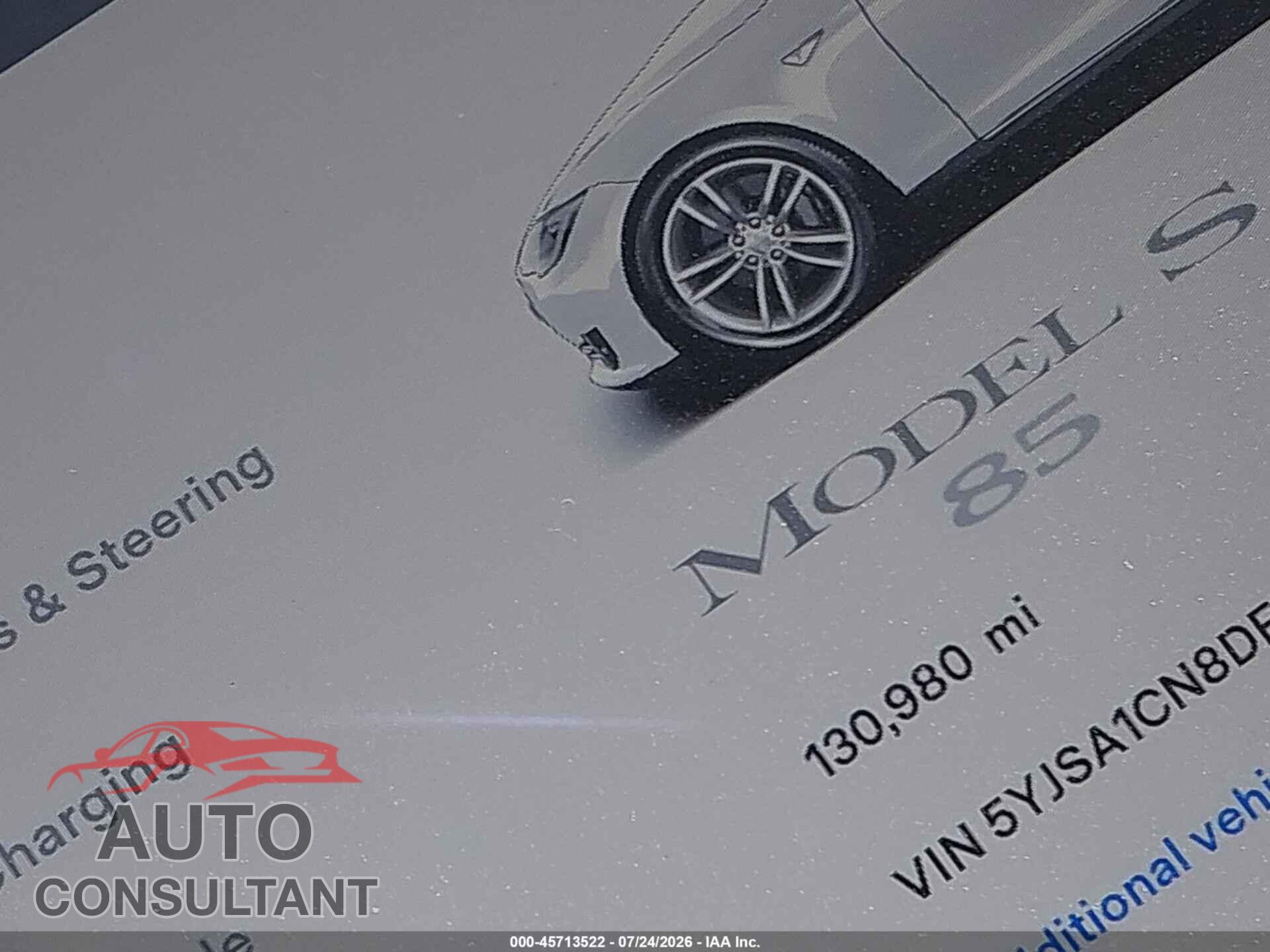 TESLA MODEL S 2013 - 5YJSA1CN8DFP26392
