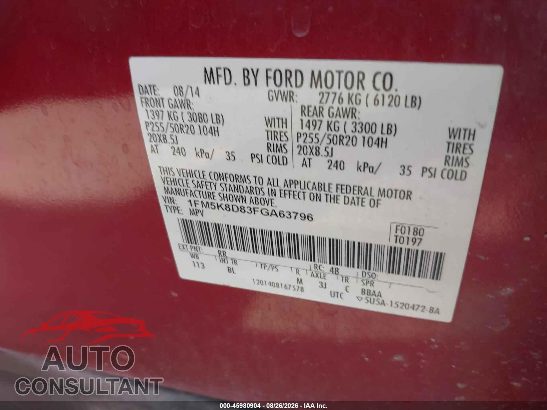 FORD EXPLORER 2015 - 1FM5K8D83FGA63796