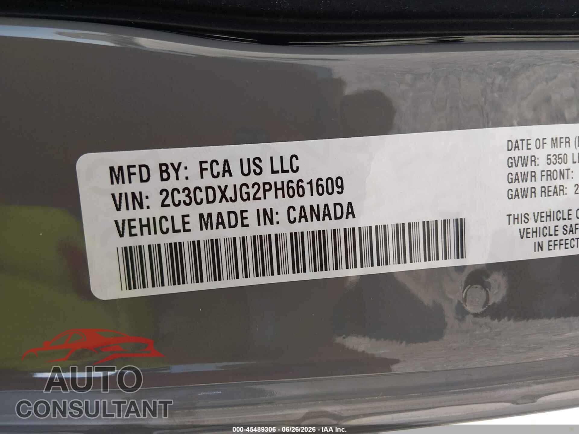DODGE CHARGER 2023 - 2C3CDXJG2PH661609