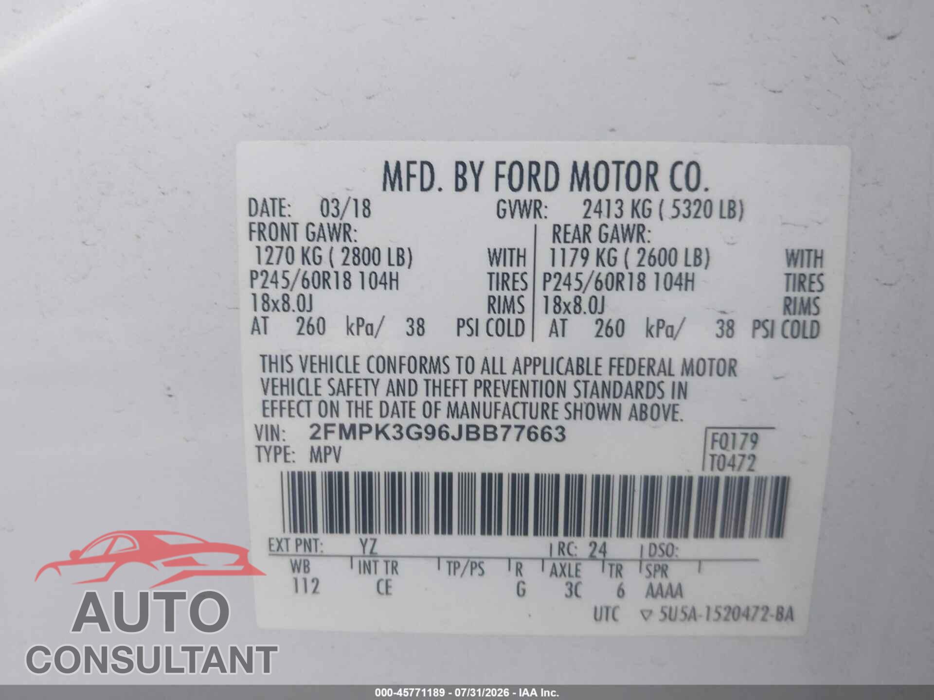 FORD EDGE 2018 - 2FMPK3G96JBB77663