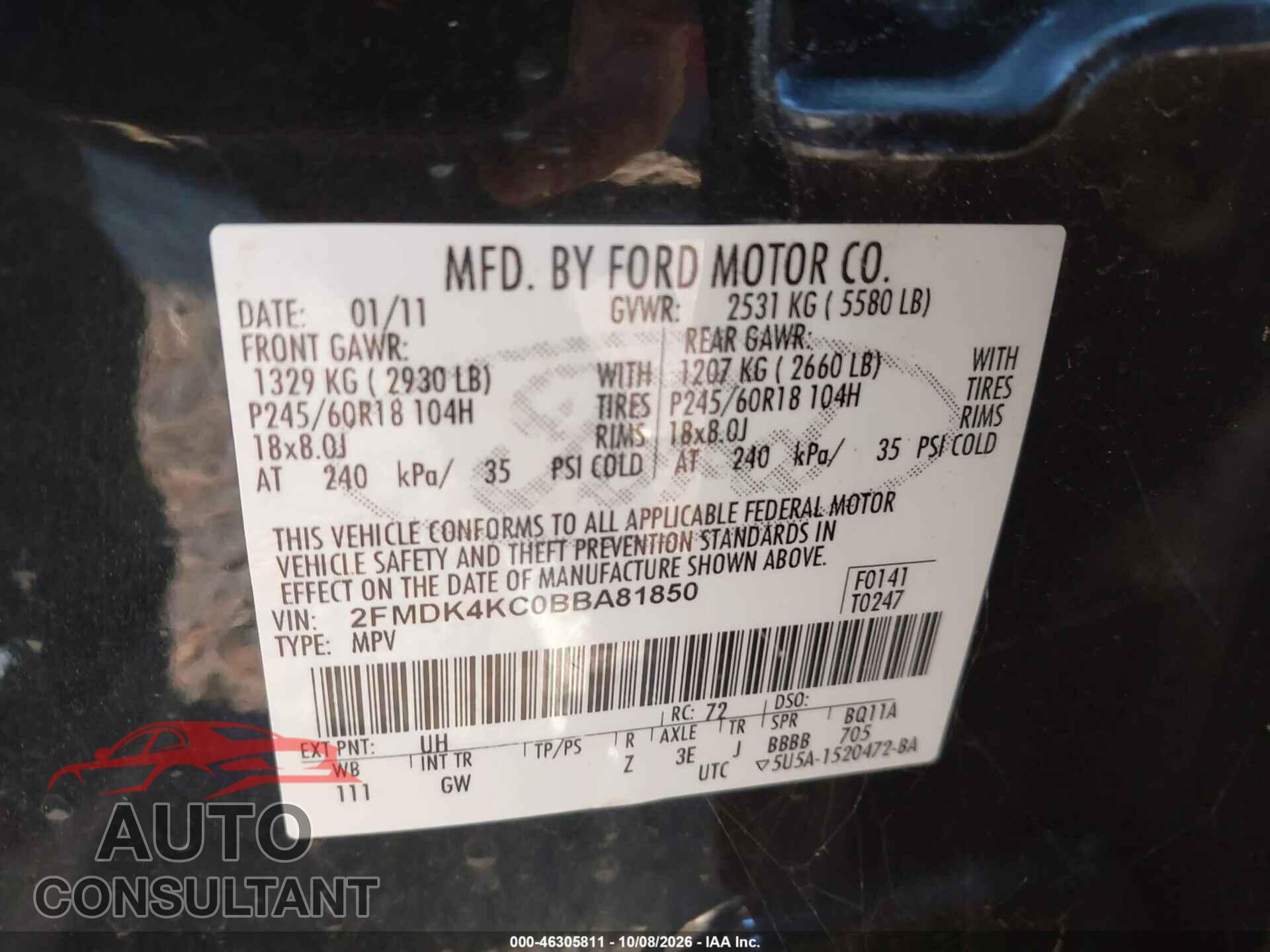 FORD EDGE 2011 - 2FMDK4KC0BBA81850