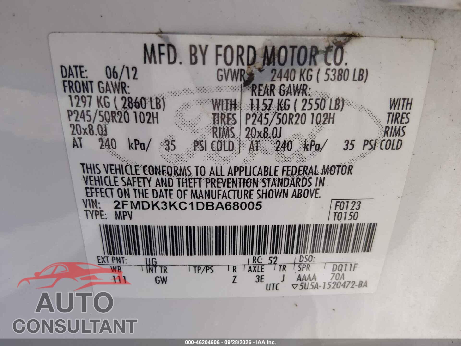 FORD EDGE 2013 - 2FMDK3KC1DBA68005
