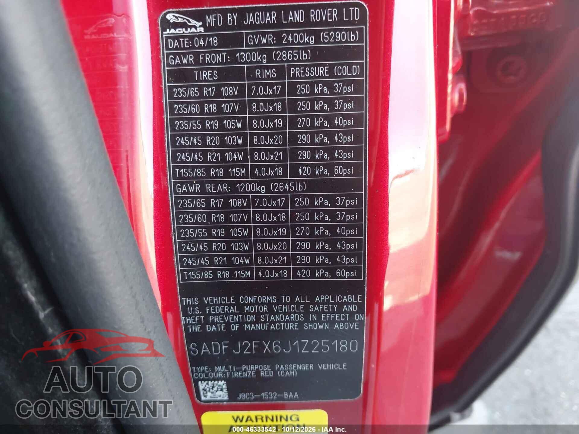 JAGUAR E-PACE 2018 - SADFJ2FX6J1Z25180