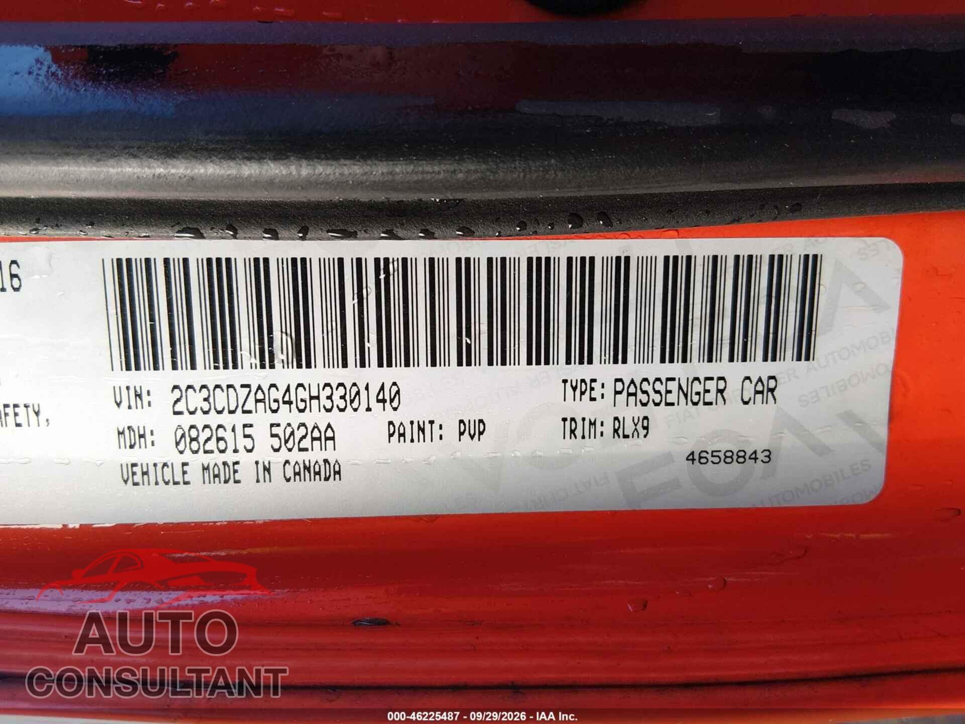 DODGE CHALLENGER 2016 - 2C3CDZAG4GH330140