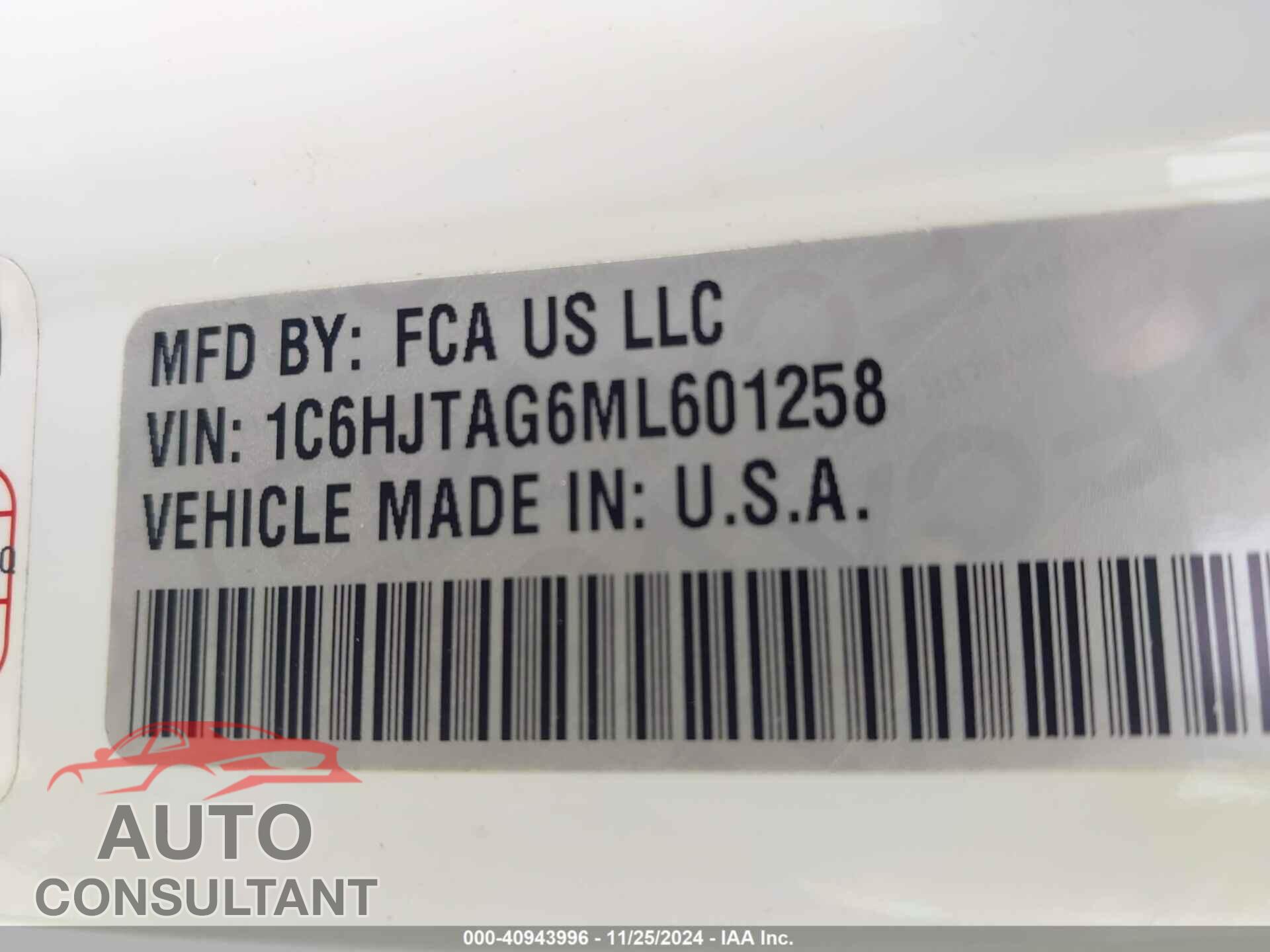 JEEP GLADIATOR 2021 - 1C6HJTAG6ML601258